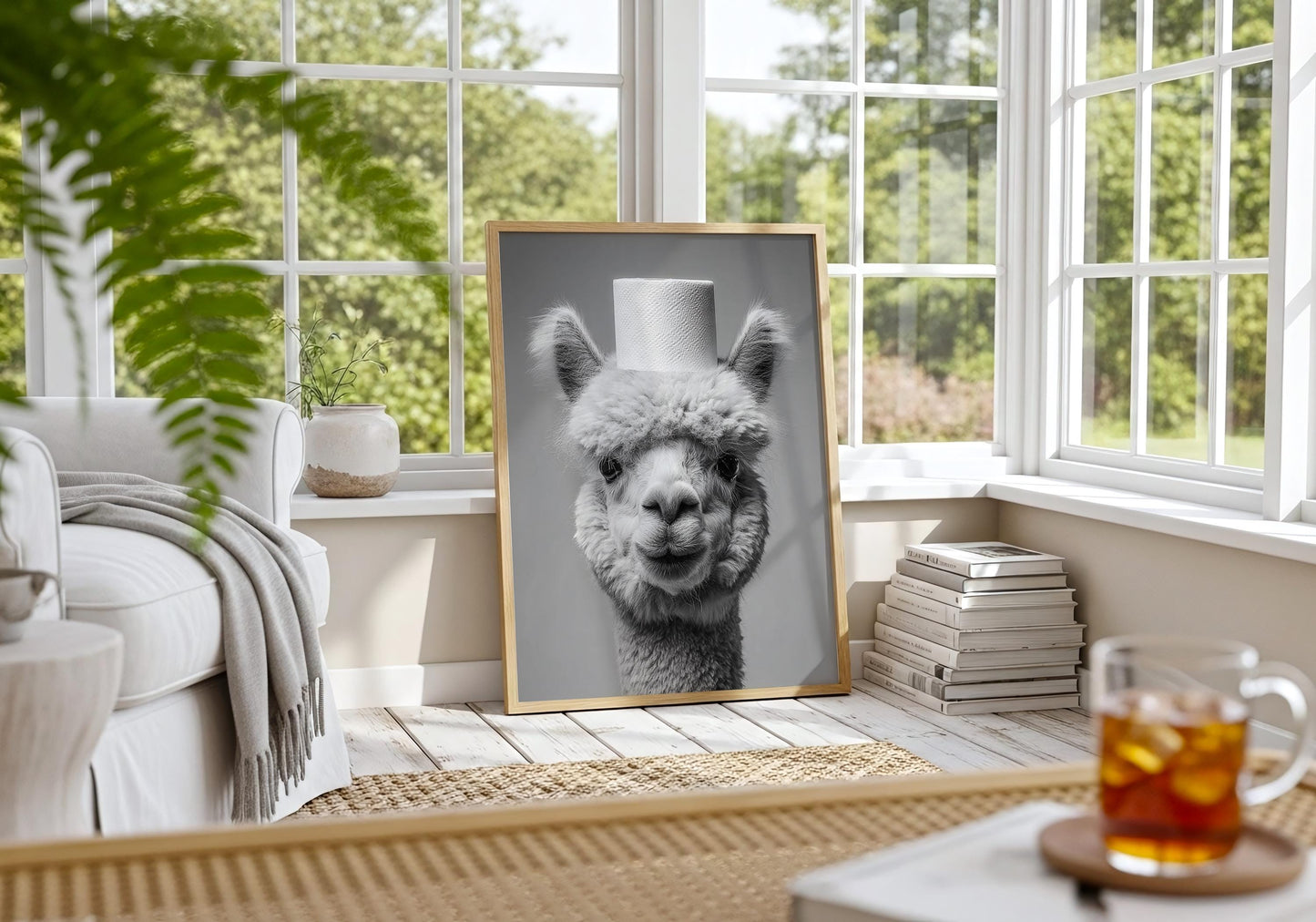 Alpaca Bathroom Print - Funny Animal Toilet Wall Art Black White Farm Bathroom Decor Cute Alpaca Poster