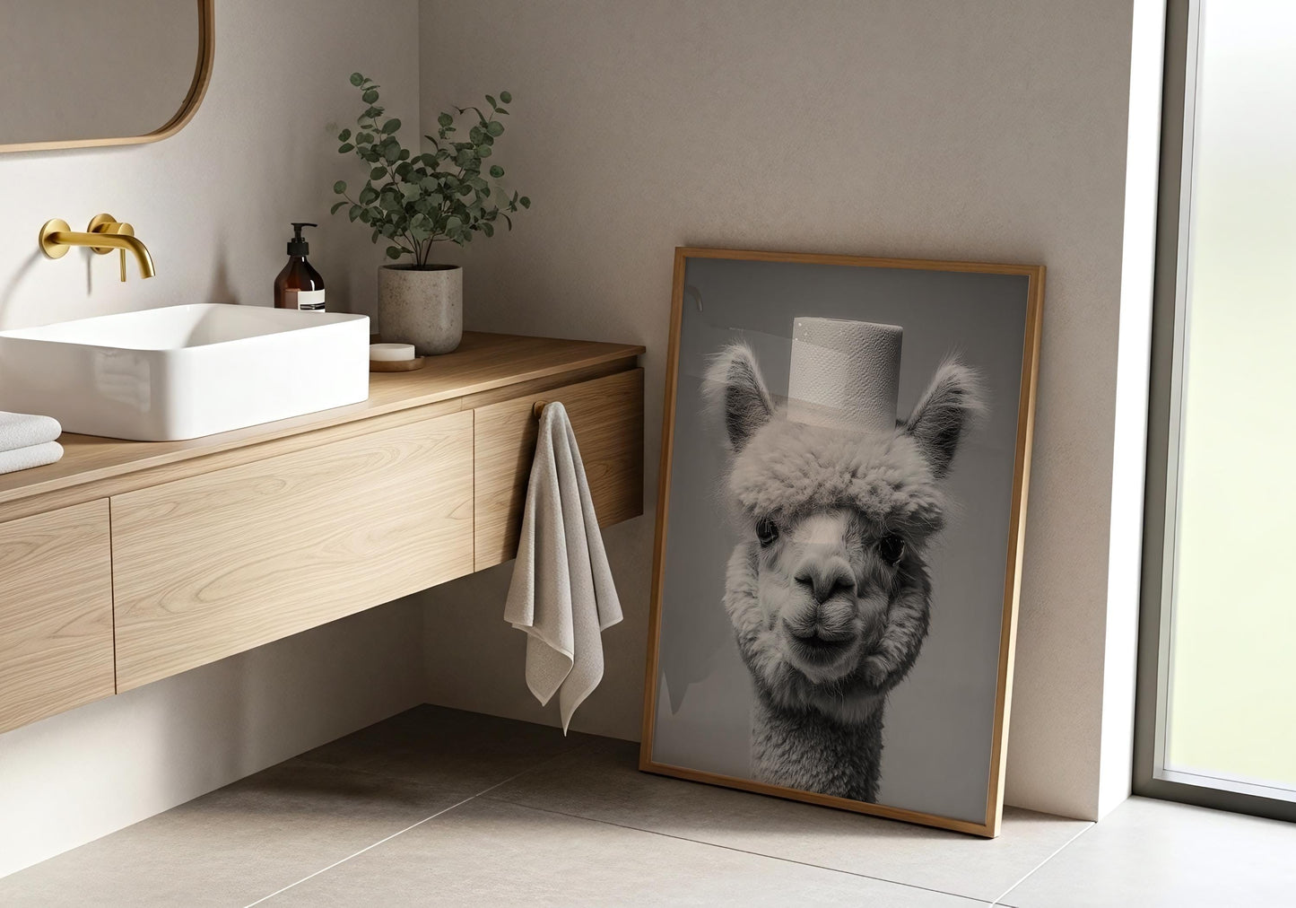 Alpaca Bathroom Print - Funny Animal Toilet Wall Art Black White Farm Bathroom Decor Cute Alpaca Poster