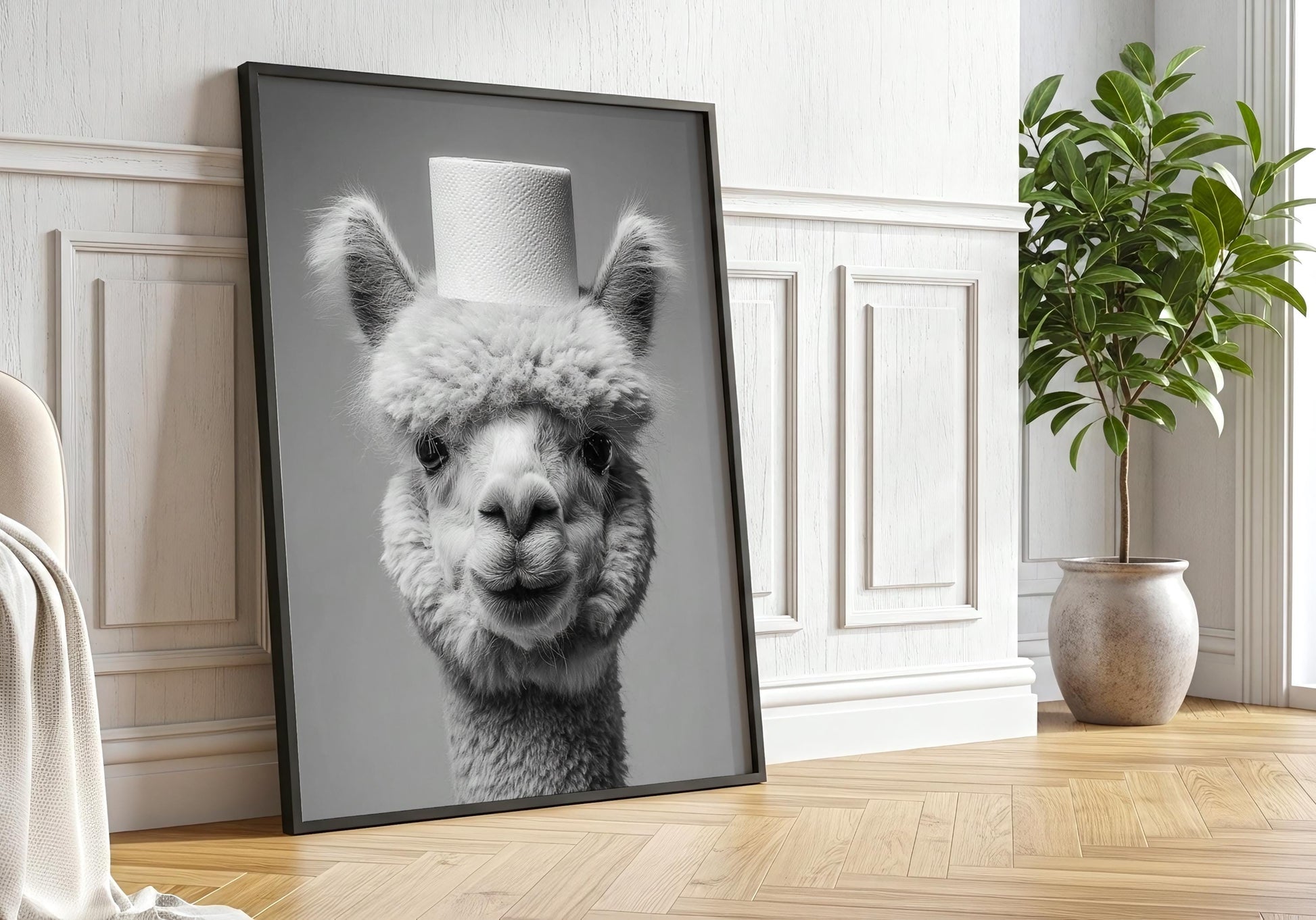 Alpaca Bathroom Print - Funny Animal Toilet Wall Art Black White Farm Bathroom Decor Cute Alpaca Poster
