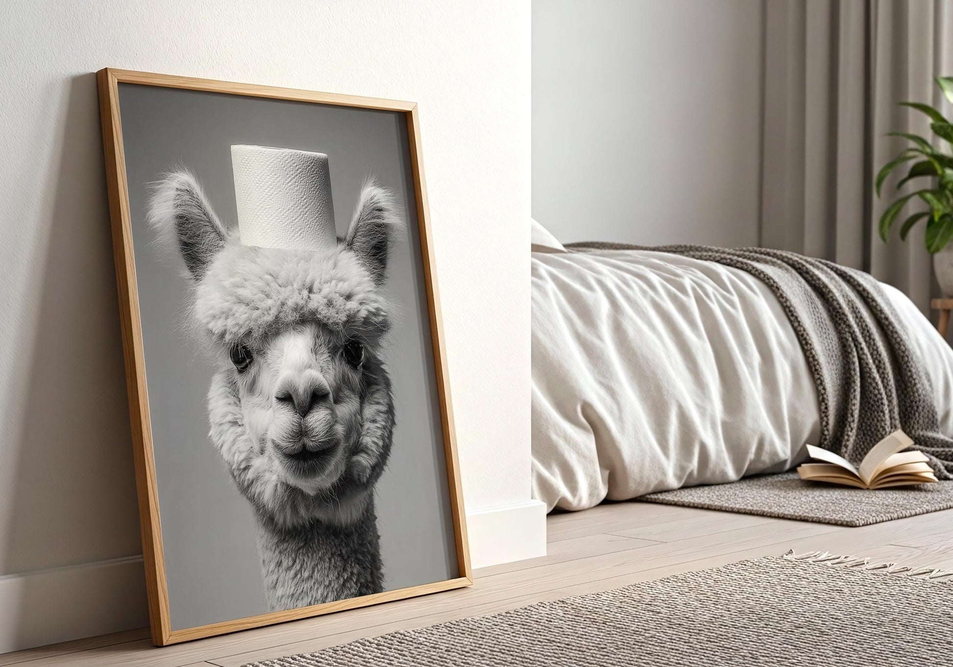 Alpaca Bathroom Print - Funny Animal Toilet Wall Art Black White Farm Bathroom Decor Cute Alpaca Poster