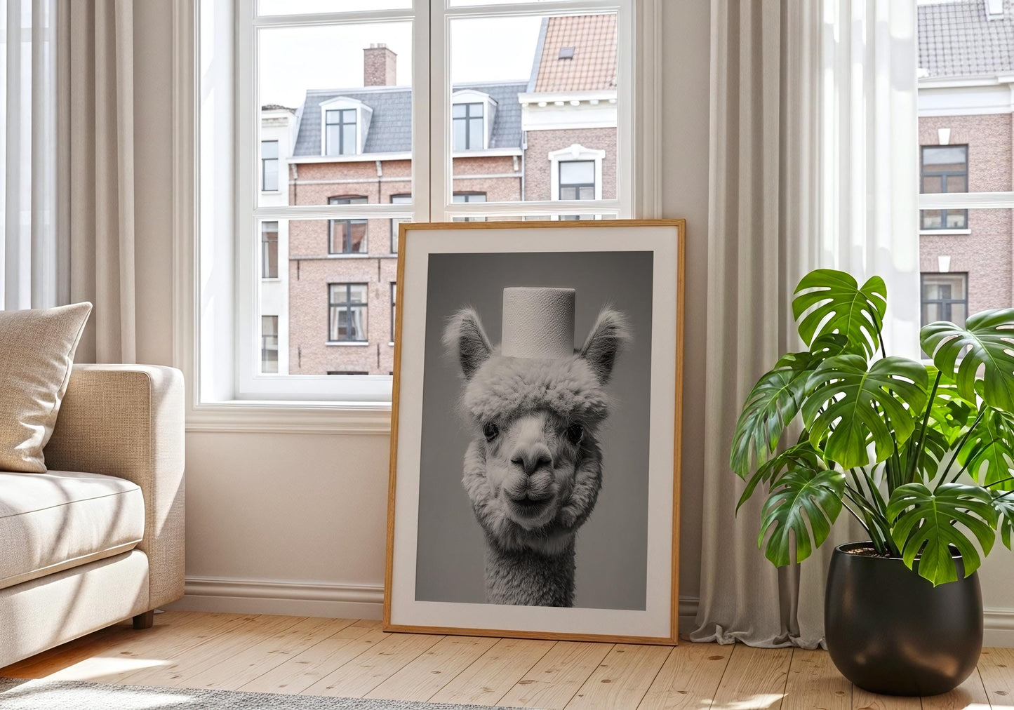 Alpaca Bathroom Print - Funny Animal Toilet Wall Art Black White Farm Bathroom Decor Cute Alpaca Poster