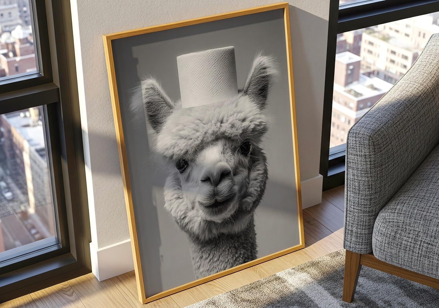 Alpaca Bathroom Print - Funny Animal Toilet Wall Art Black White Farm Bathroom Decor Cute Alpaca Poster