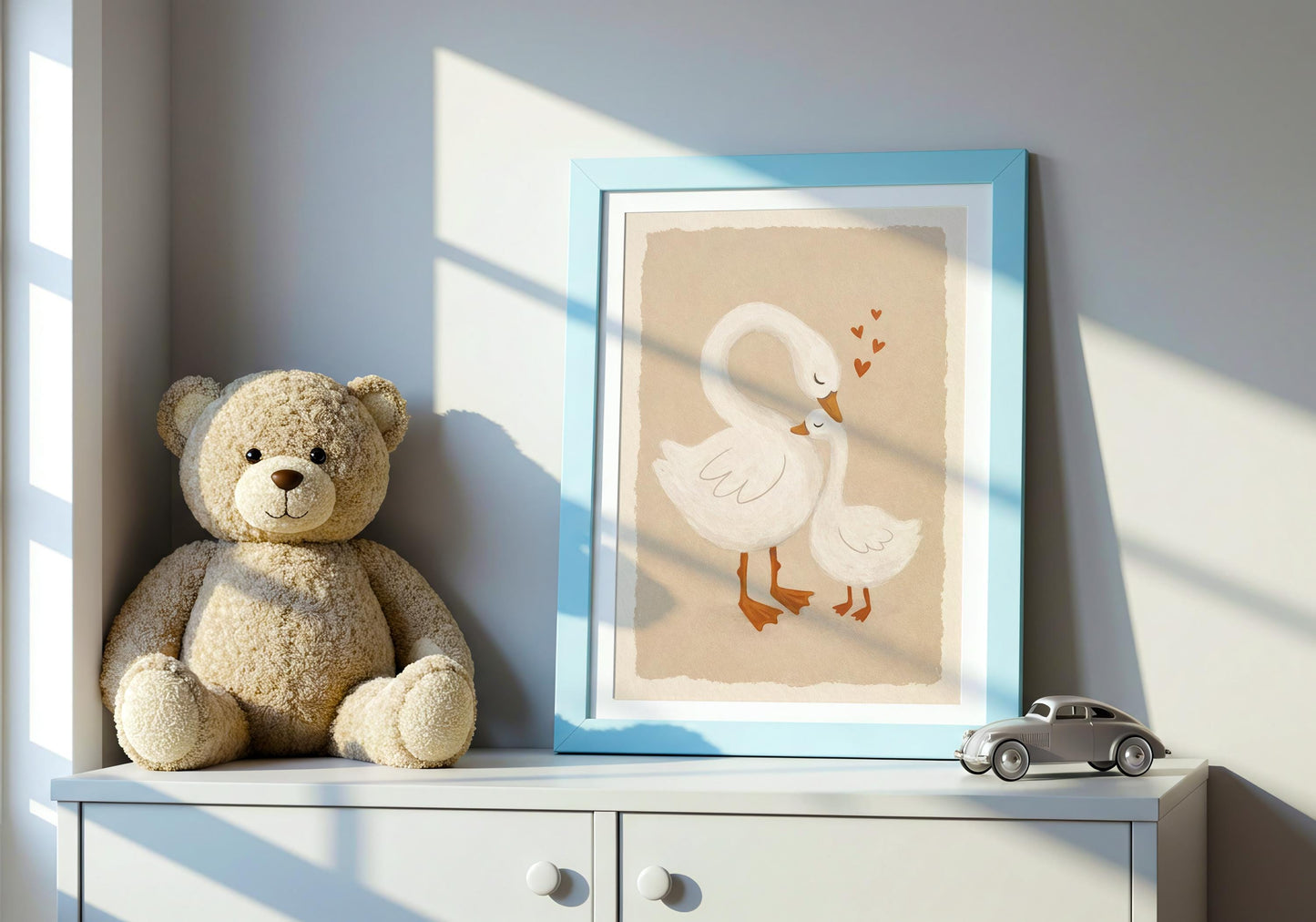 Mama and Baby Swan Nursery Print - Boho Nursery Wall Art, Baby Shower Gift for girl or boy