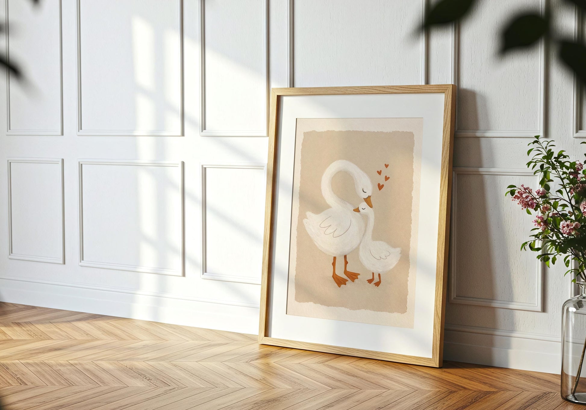 Mama and Baby Swan Nursery Print - Boho Nursery Wall Art, Baby Shower Gift for girl or boy