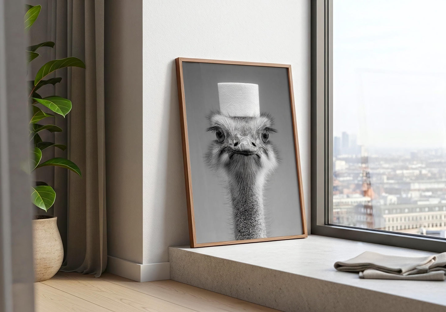 Ostrich Bathroom Print - Funny Animal Toilet Wall Art, Black White Bathroom Decor, Quirky Ostrich Poster
