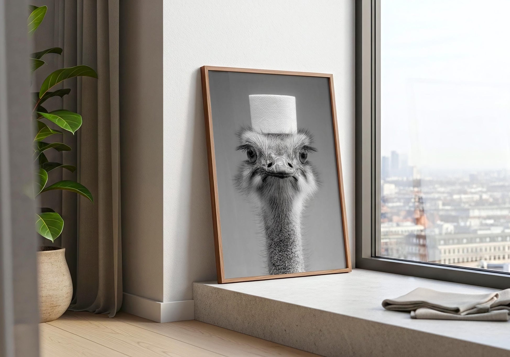 Ostrich Bathroom Print - Funny Animal Toilet Wall Art, Black White Bathroom Decor, Quirky Ostrich Poster