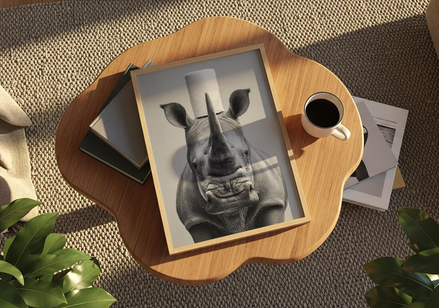Rhino Bathroom Print - Funny Animal Toilet Wall Art, Black White Safari Bathroom Decor, Quirky Rhino Poster