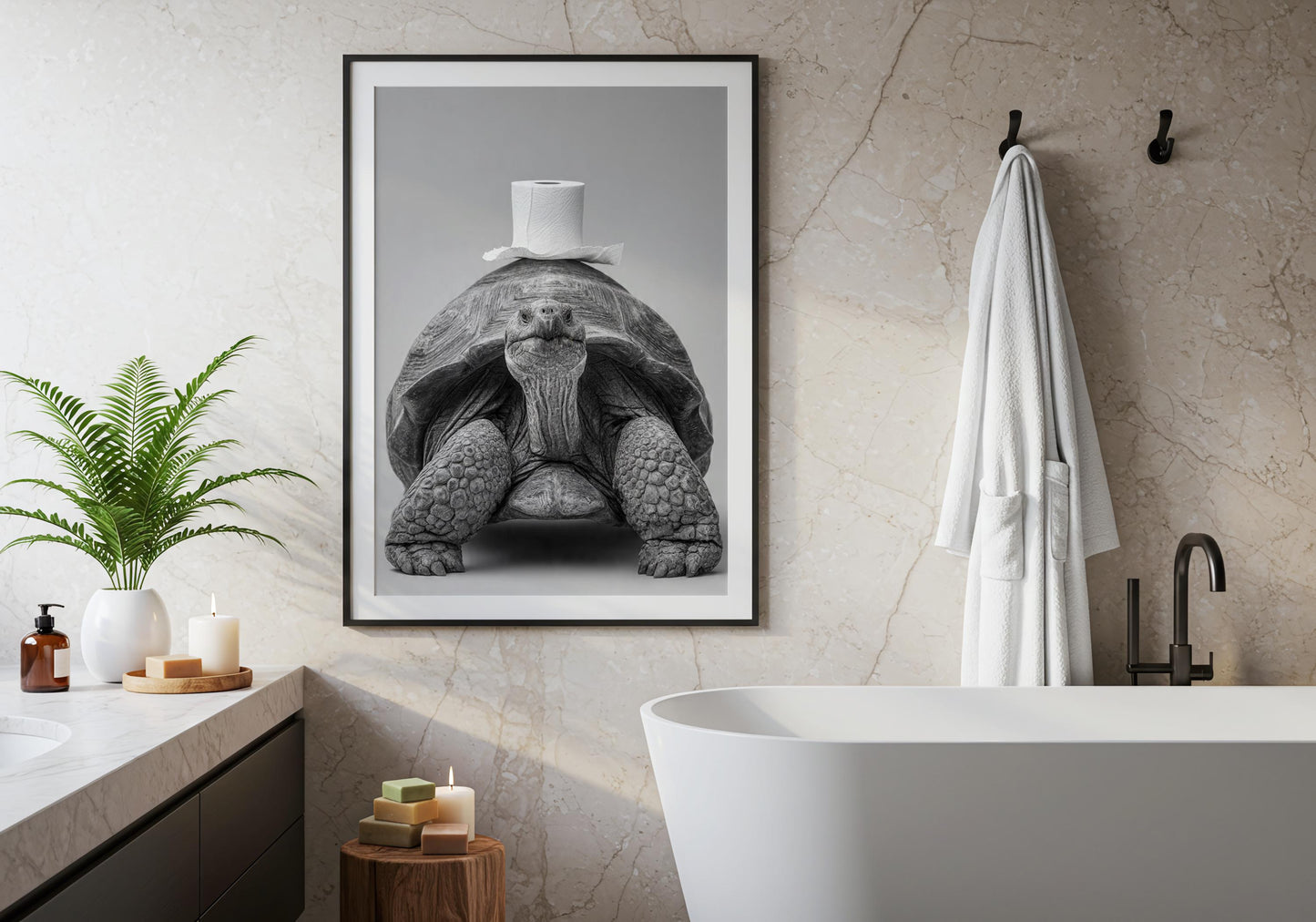 Funny Tortoise Bathroom Wall Art - Whimsical Turtle Toilet Paper Print, Cute Animal Bathroom Decor, Quirky Toilet Poster, Unique Gift