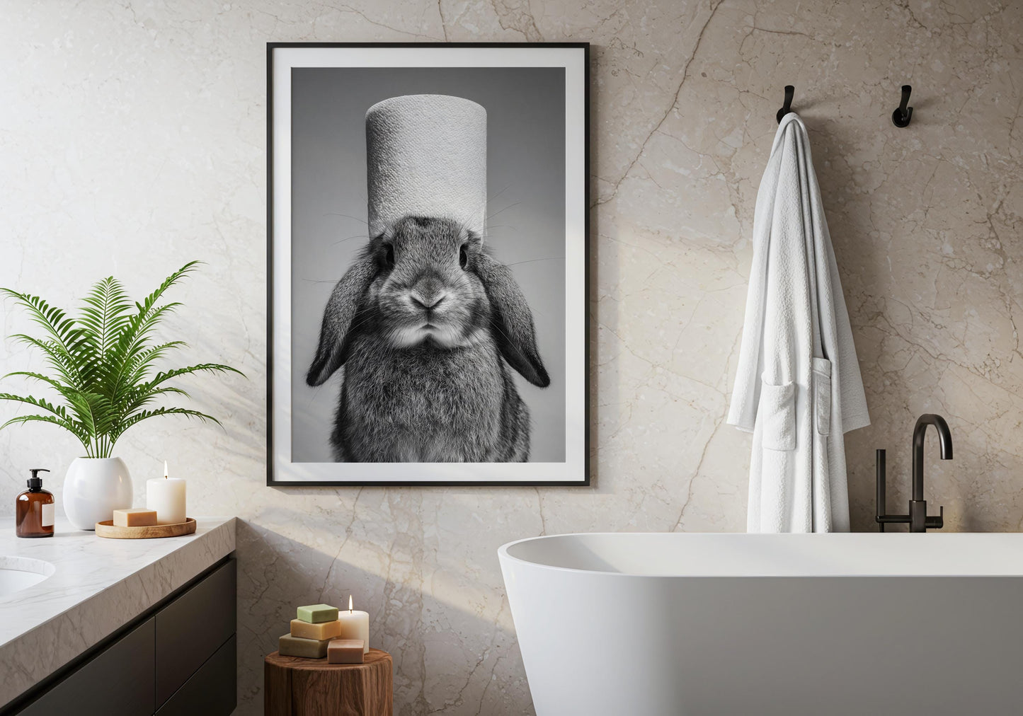 Rabbit Wall Art - Bathroom Print - Animal Lovers Bathroom Decor