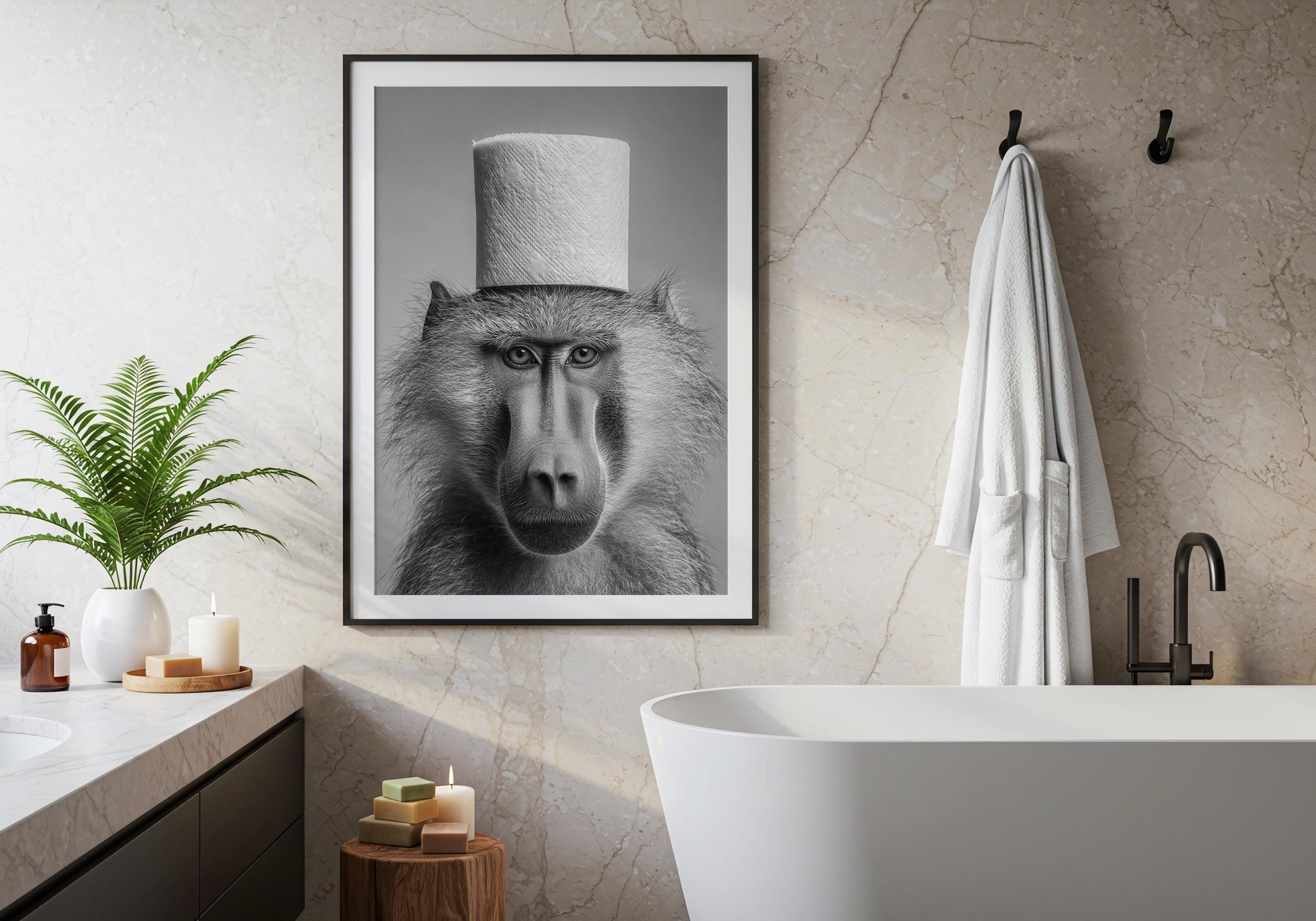 Funny Monkey Wall Art - Black and White Animal Print - Bathroom Decor Lovers