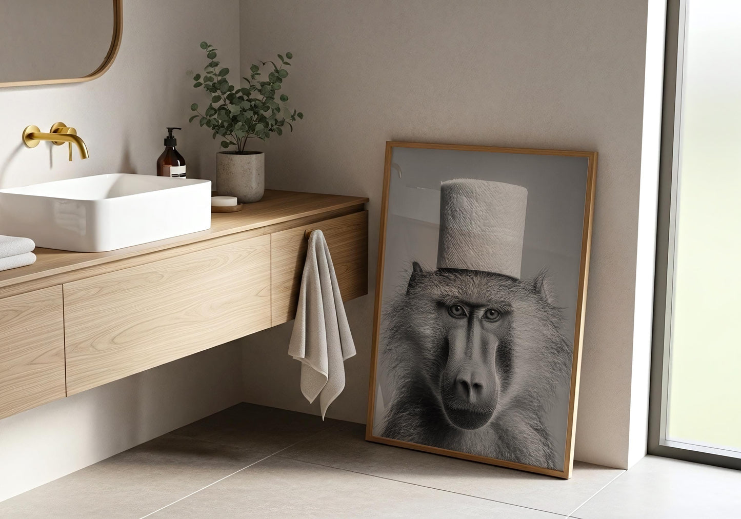 Funny Monkey Wall Art - Black and White Animal Print - Bathroom Decor Lovers