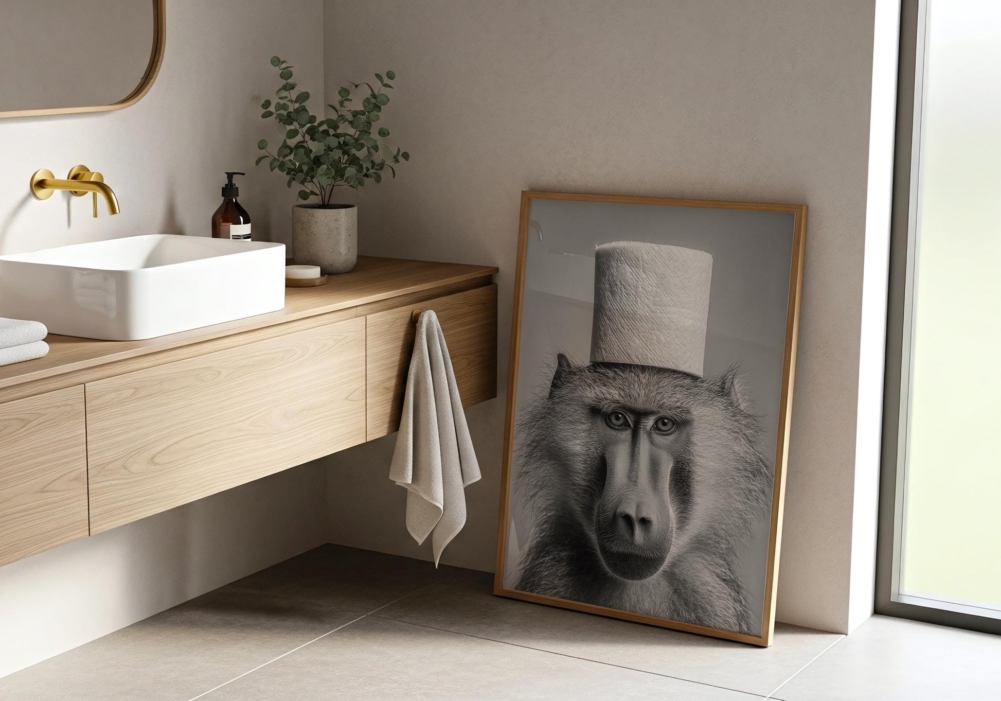 Funny Monkey Wall Art - Black and White Animal Print - Bathroom Decor Lovers