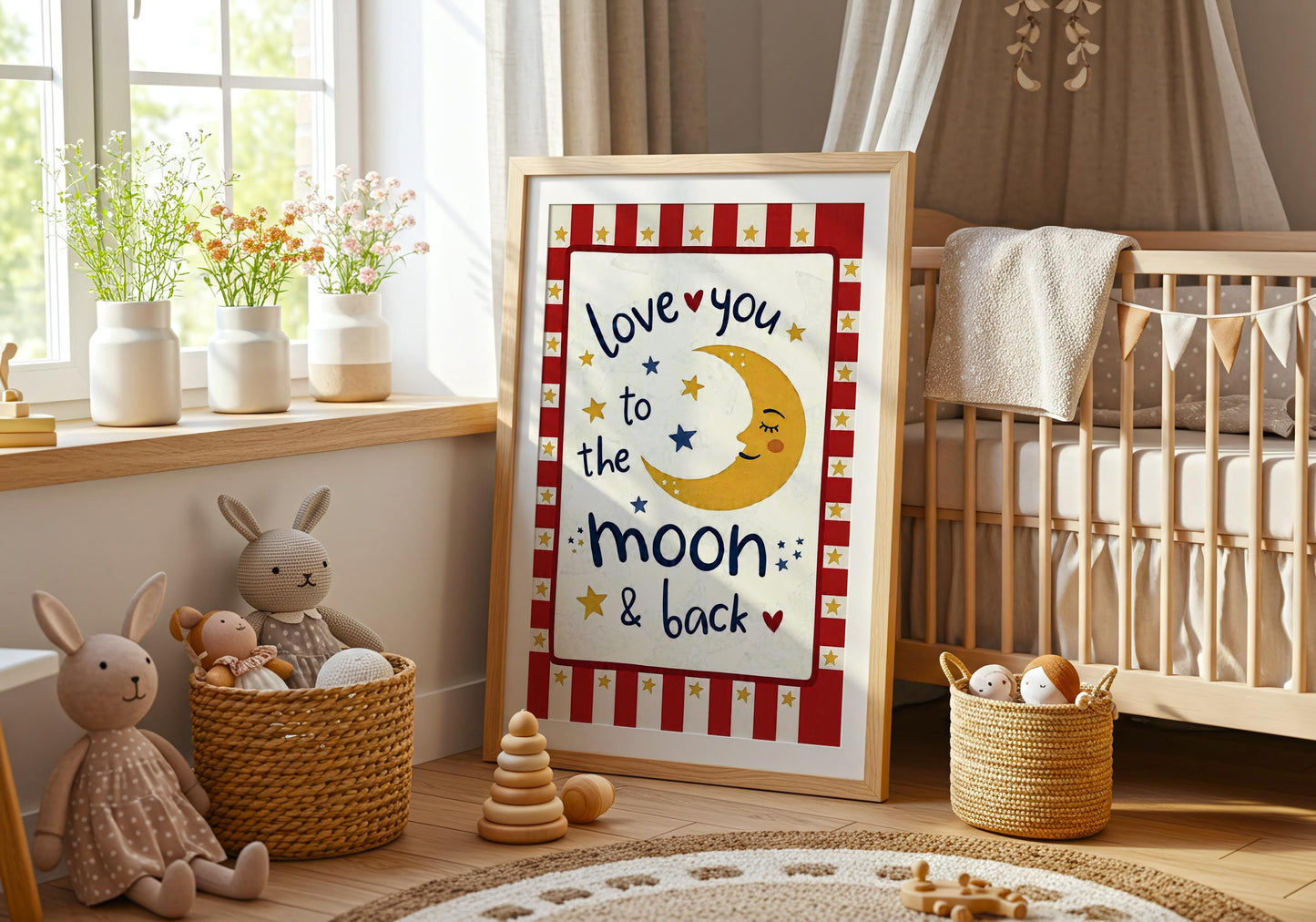Love You to the Moon and Back Print - Nursery Wall Art for Kids Room