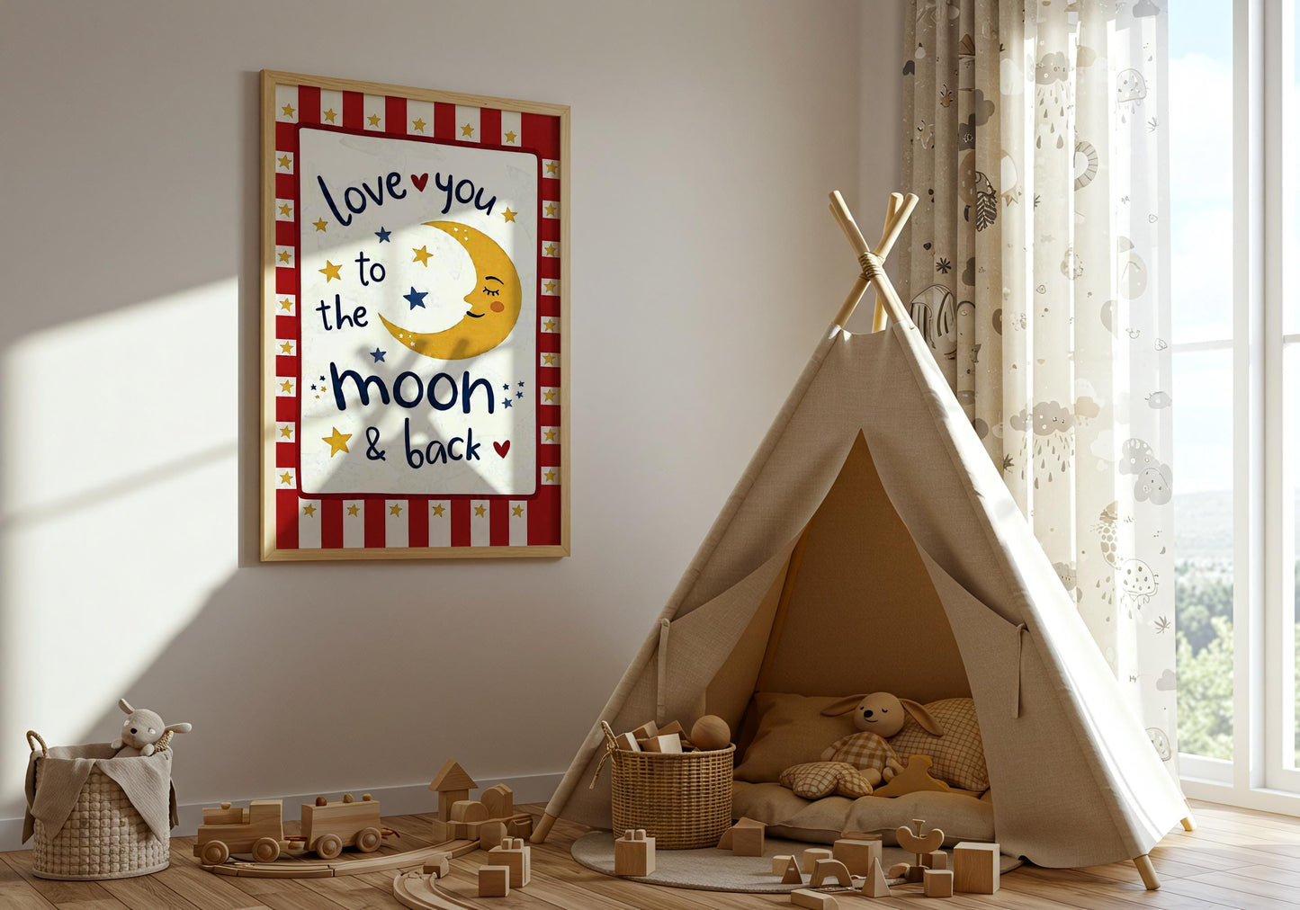 Love You to the Moon and Back Print - Nursery Wall Art for Kids Room