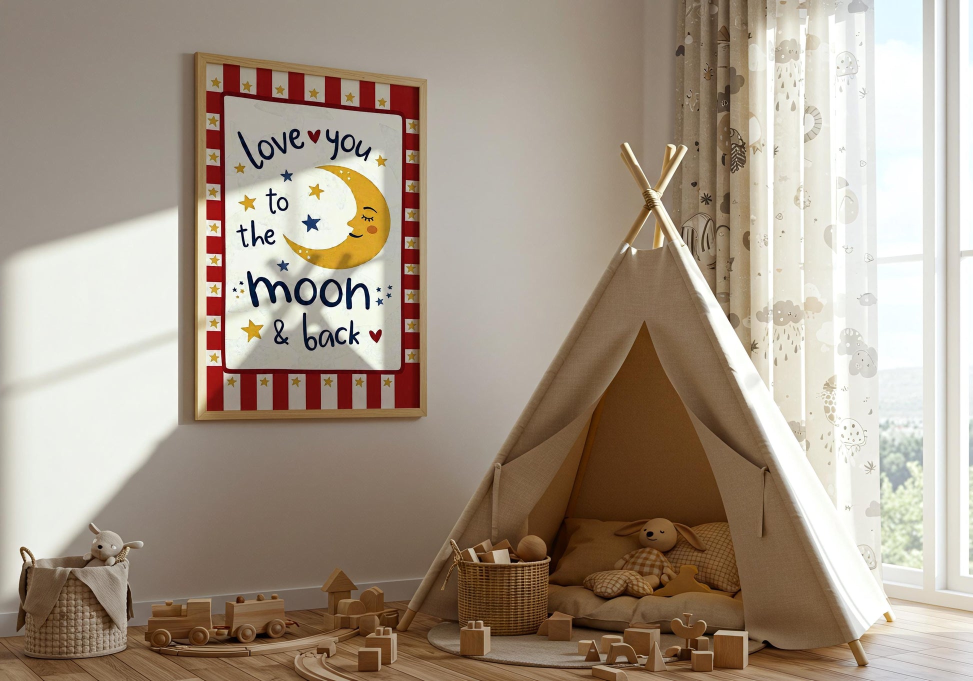 Love You to the Moon and Back Print - Nursery Wall Art for Kids Room