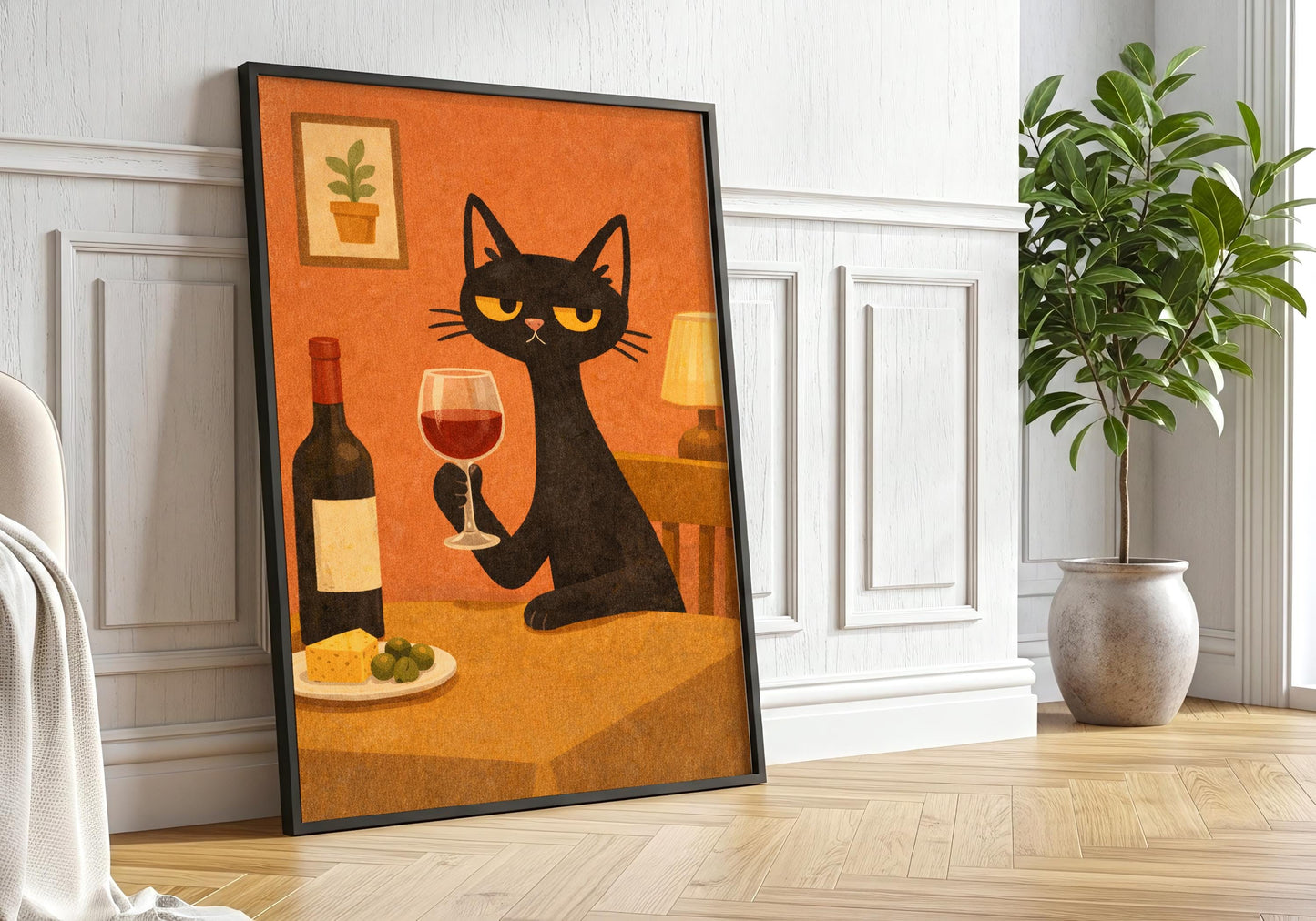 Wine Cat Art – Funny Cat Print for Wine Lovers