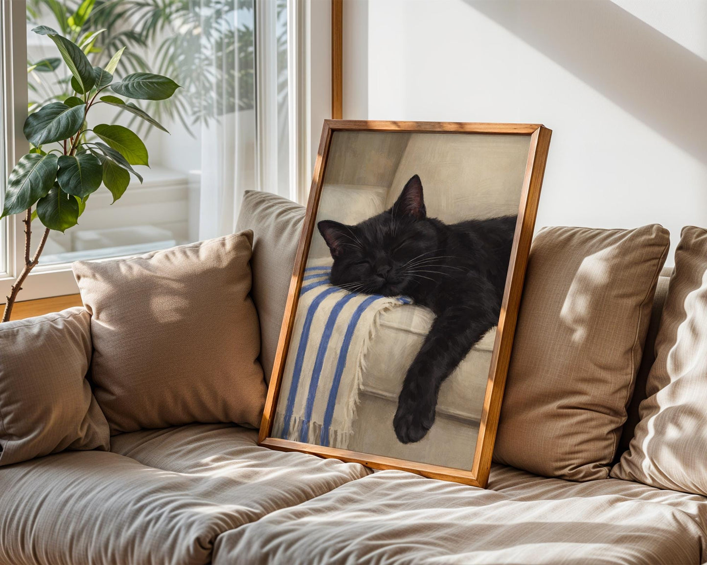 Tranquil cat nap illustration print, peaceful hygge home wall decor for relaxation