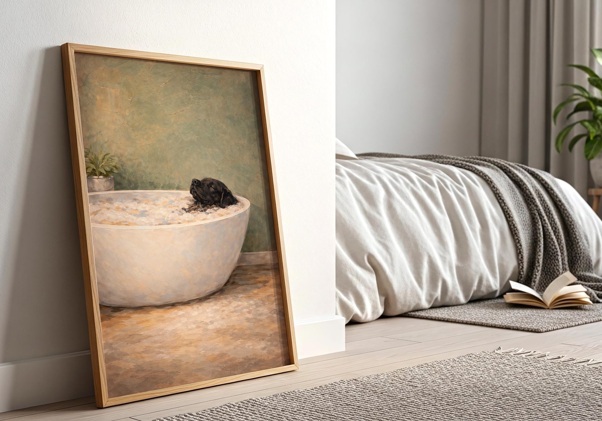 Spa style dog wall art print, relaxing home decor
