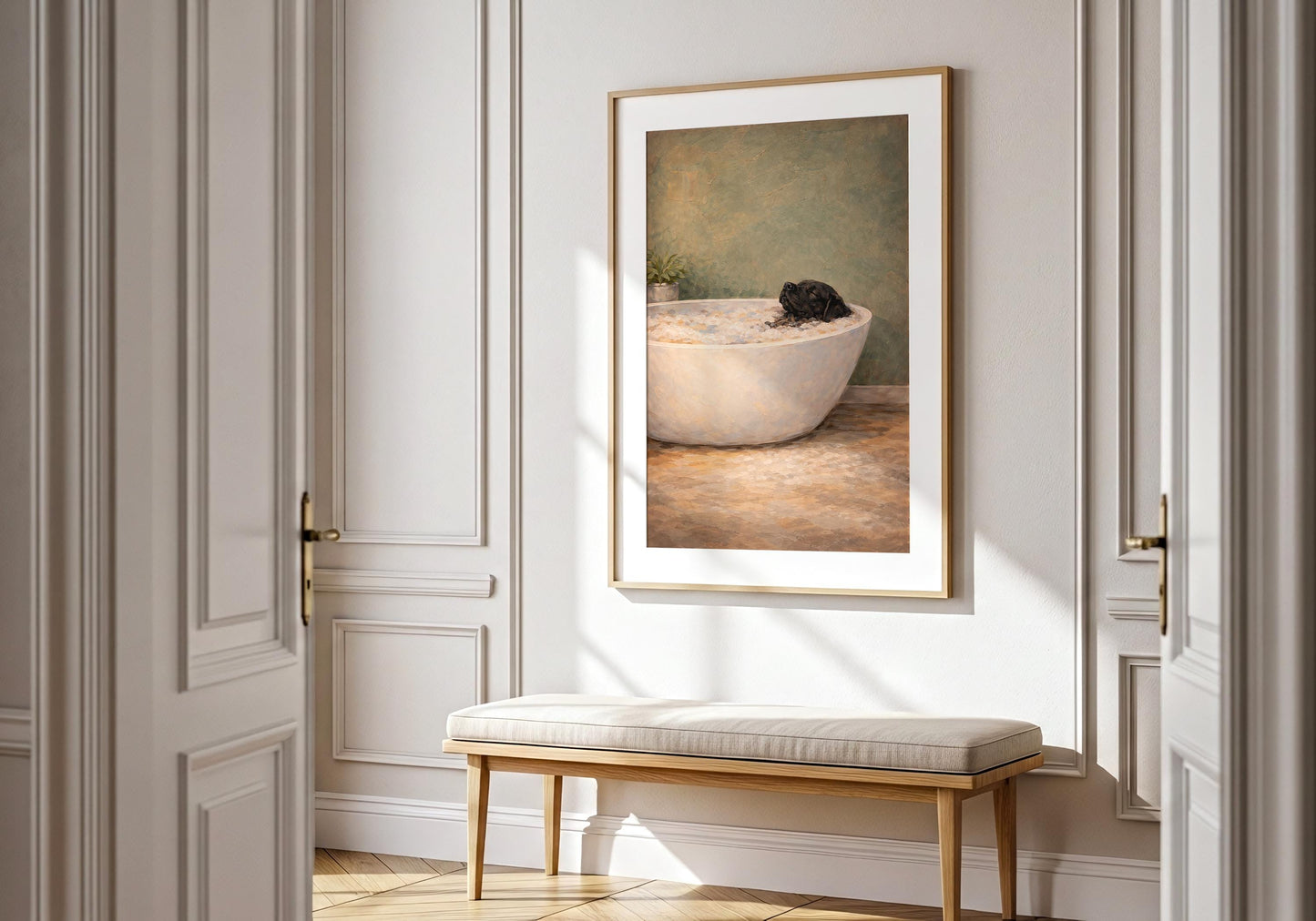 Labrador bathroom decor print, calming interior artwork