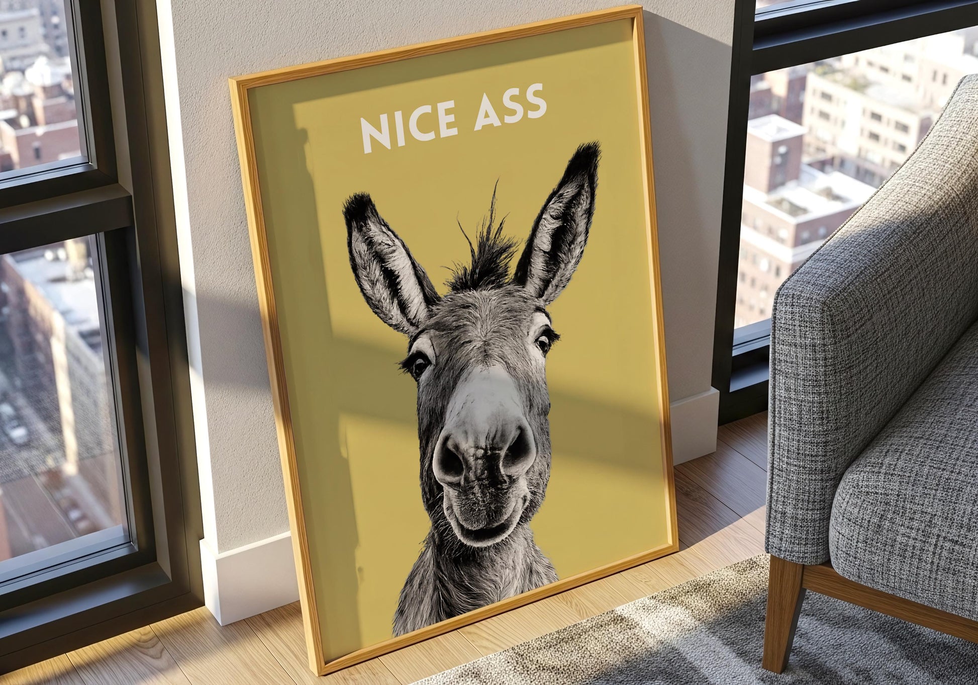 Funny animal bathroom poster donkey portrait with quote