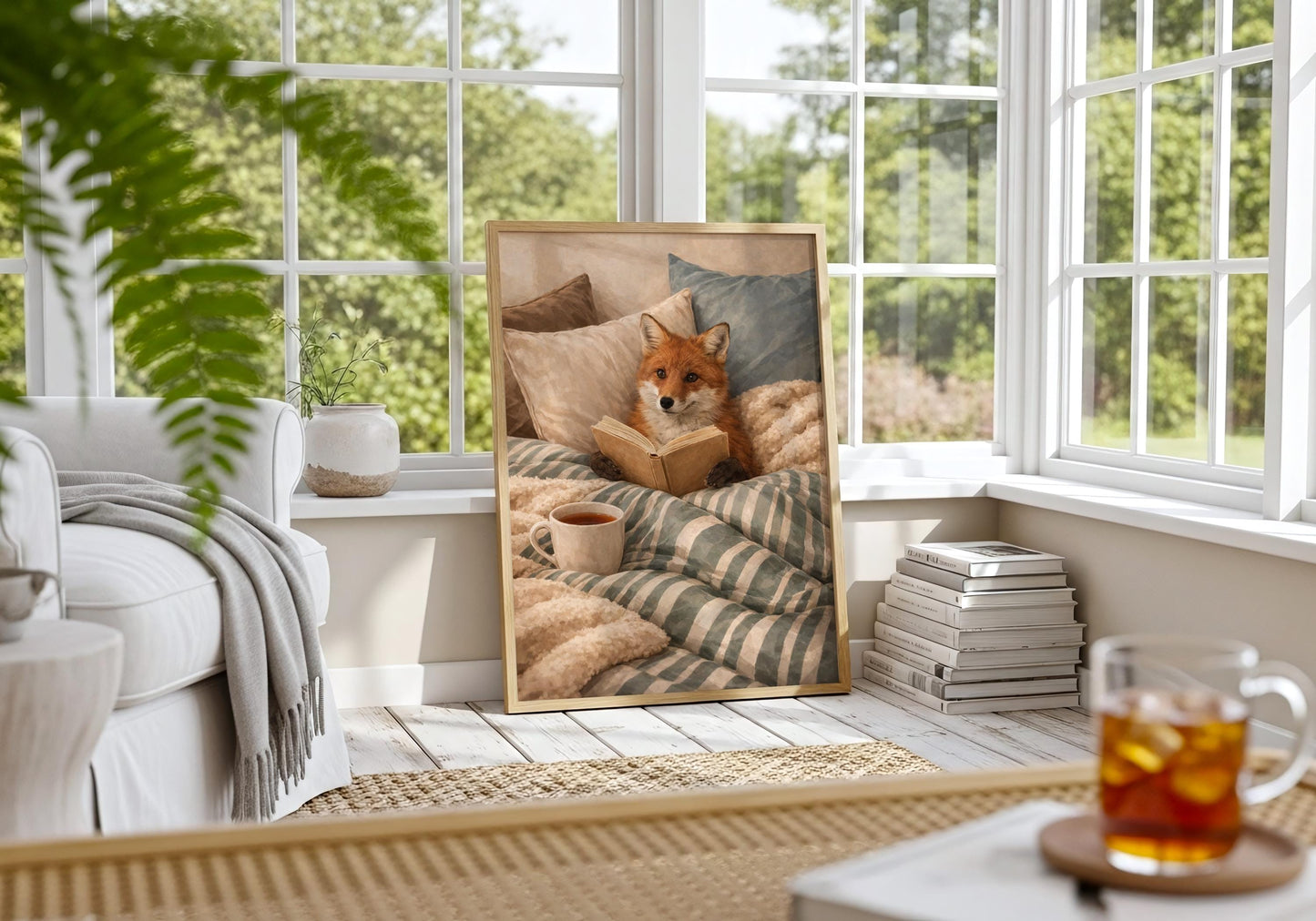 Cute fox book print cozy cottagecore wall decor