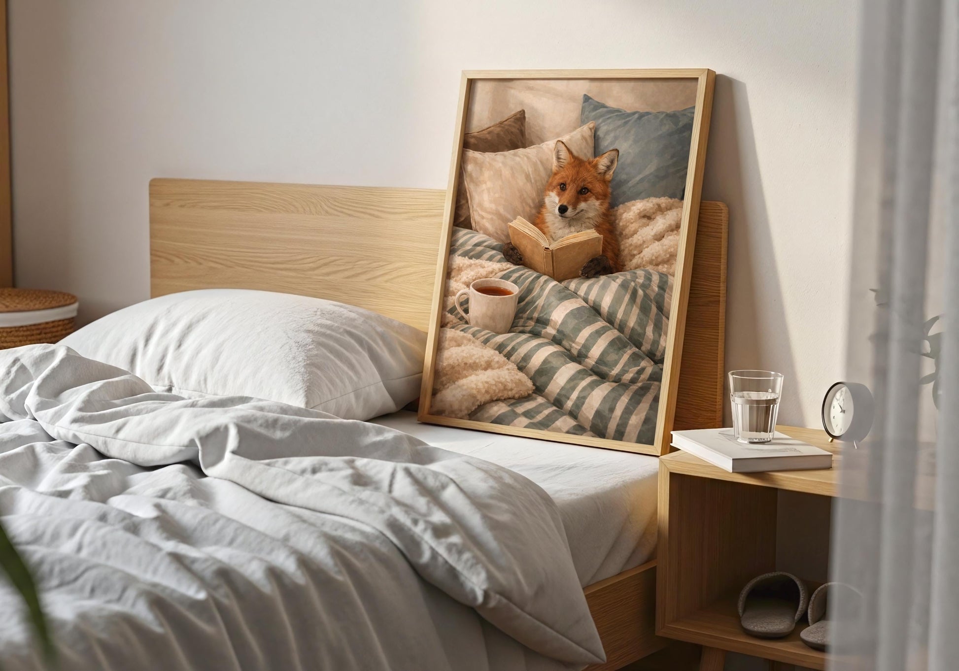 Reading animal wall art fox illustration for book lovers