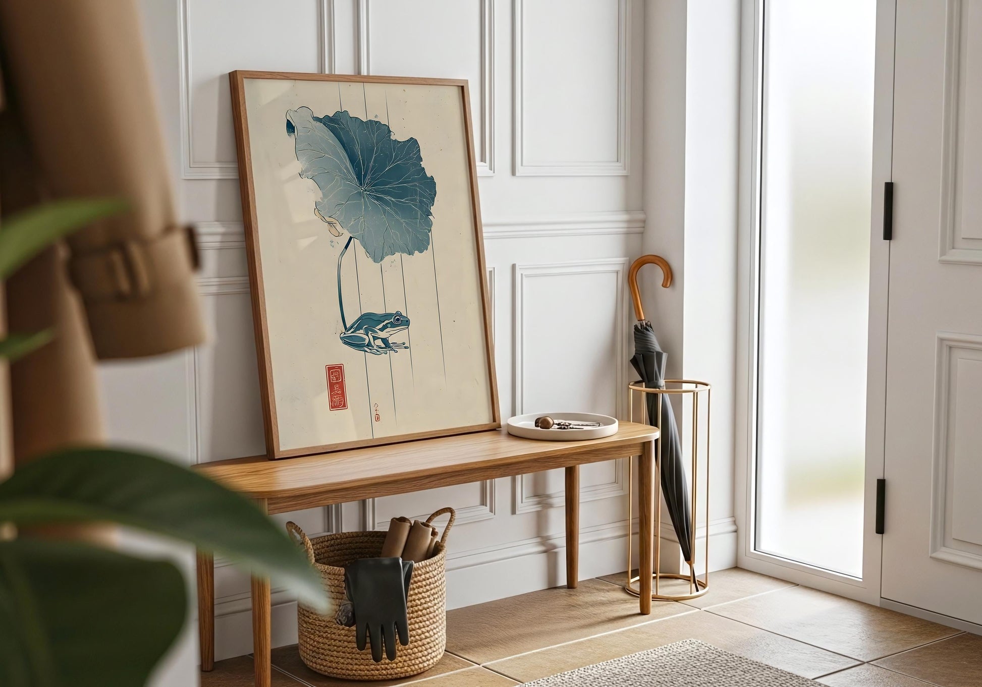 Frog Poster - Japanese Style Wall Art, Minimalist Frog Illustration, Zen Nature Print, Linework Botanical Decor