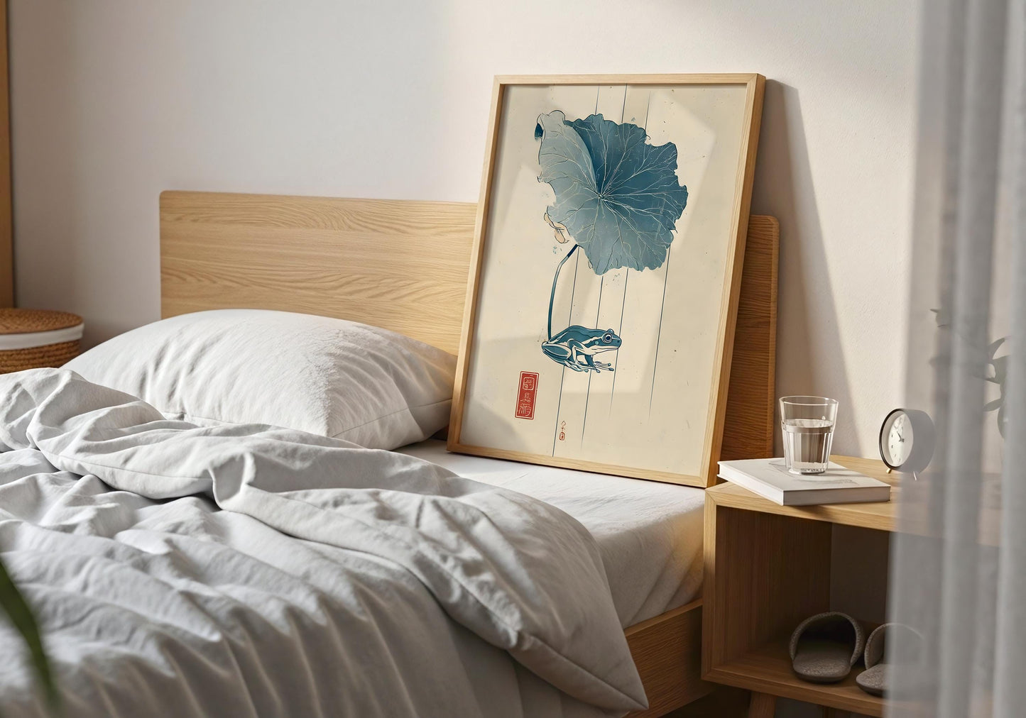 Frog Poster - Japanese Style Wall Art, Minimalist Frog Illustration, Zen Nature Print, Linework Botanical Decor