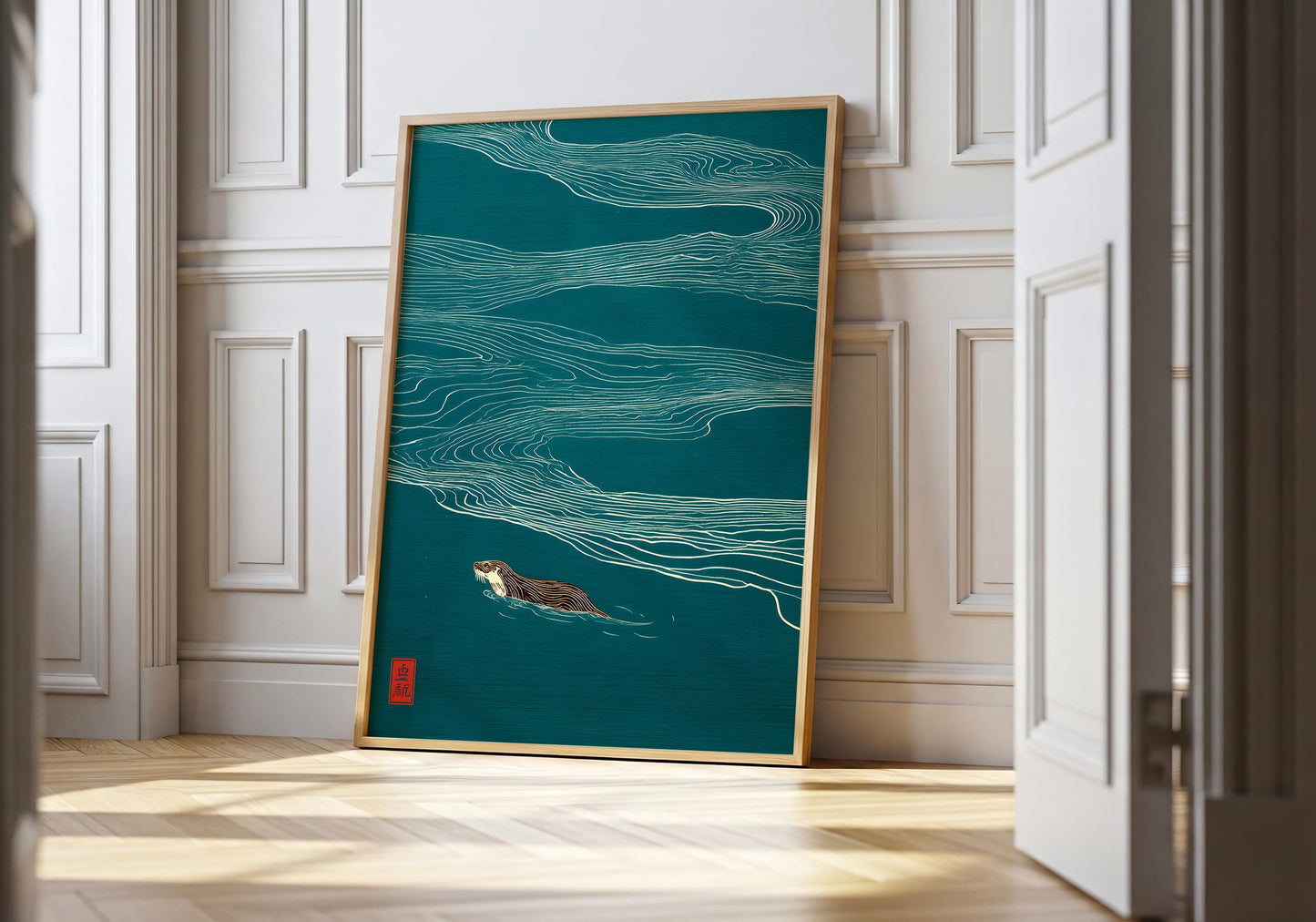 Otter Wall Art - Minimalist Japanese Print - Nature Lovers Gift
