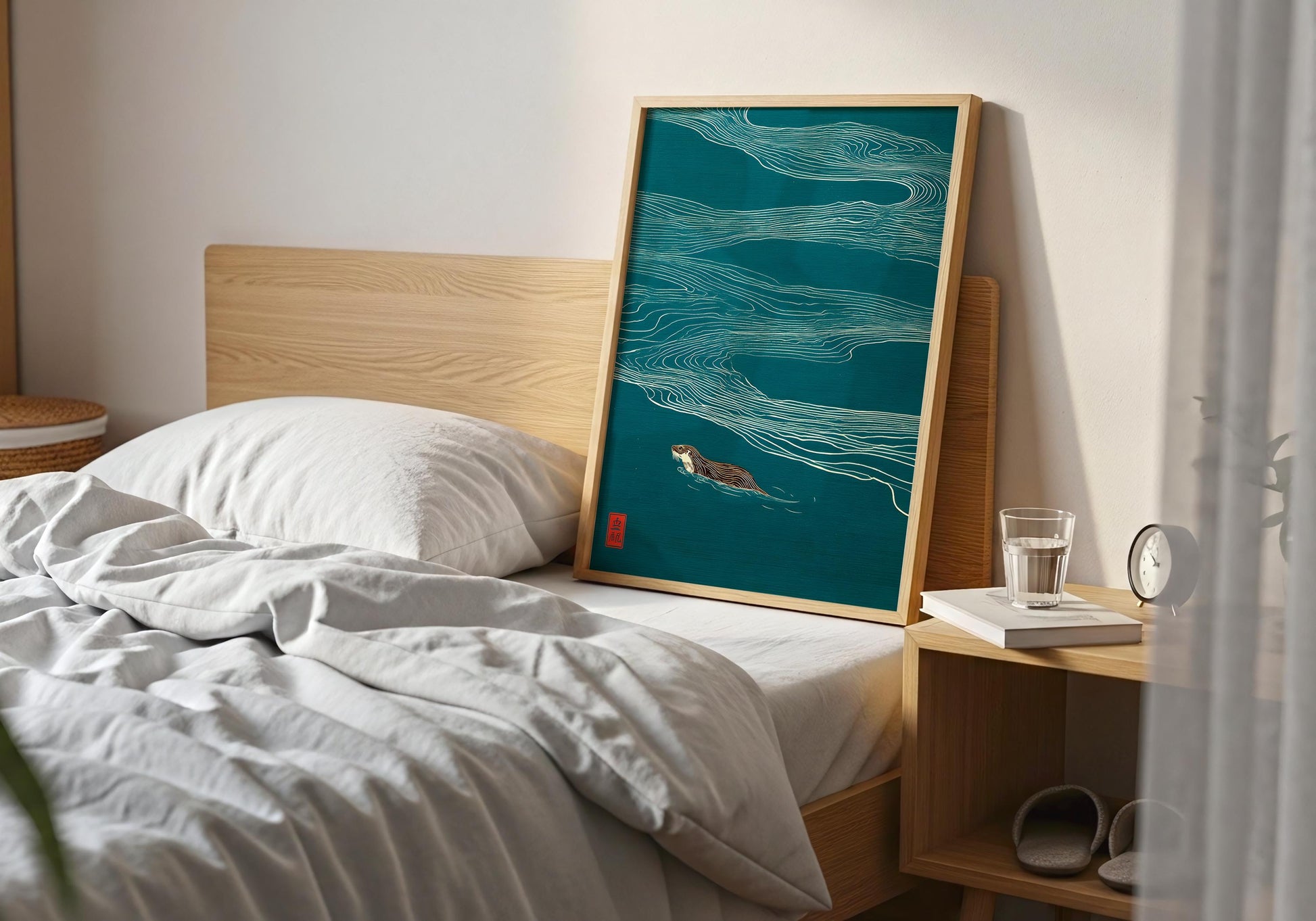 Otter Wall Art - Minimalist Japanese Print - Nature Lovers Gift