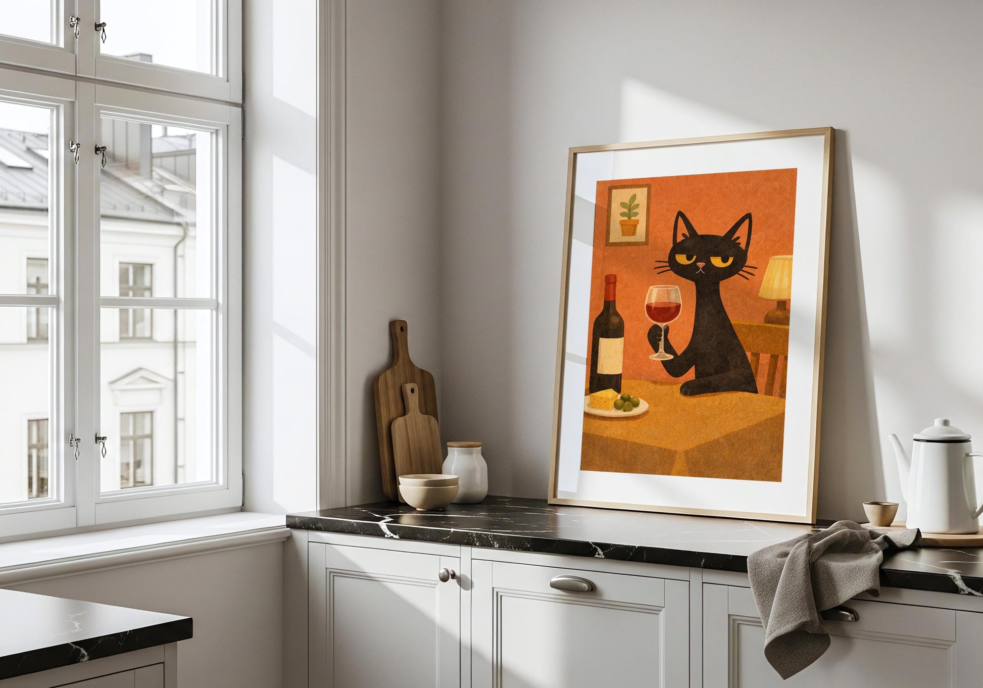 Wine Cat Art – Funny Cat Print for Wine Lovers