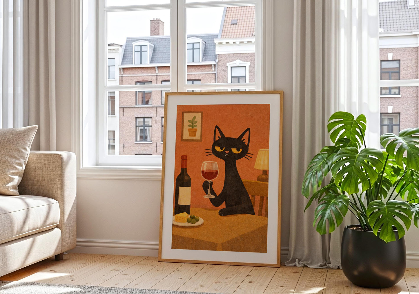 Wine Cat Art – Funny Cat Print for Wine Lovers