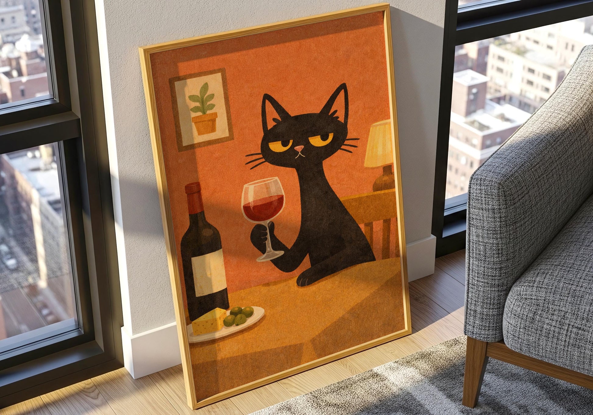 Wine Cat Art – Funny Cat Print for Wine Lovers