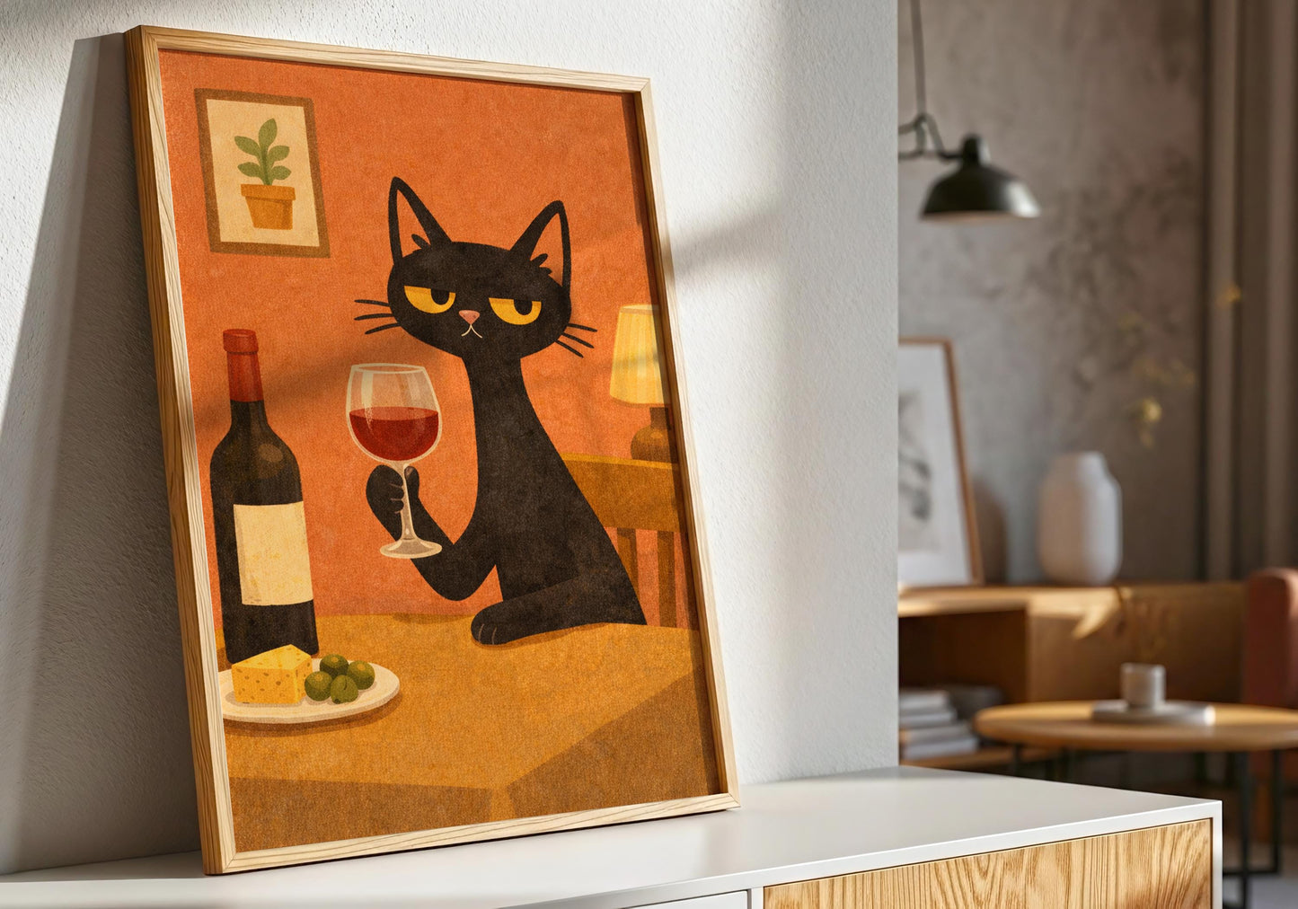 Wine Cat Art – Funny Cat Print for Wine Lovers