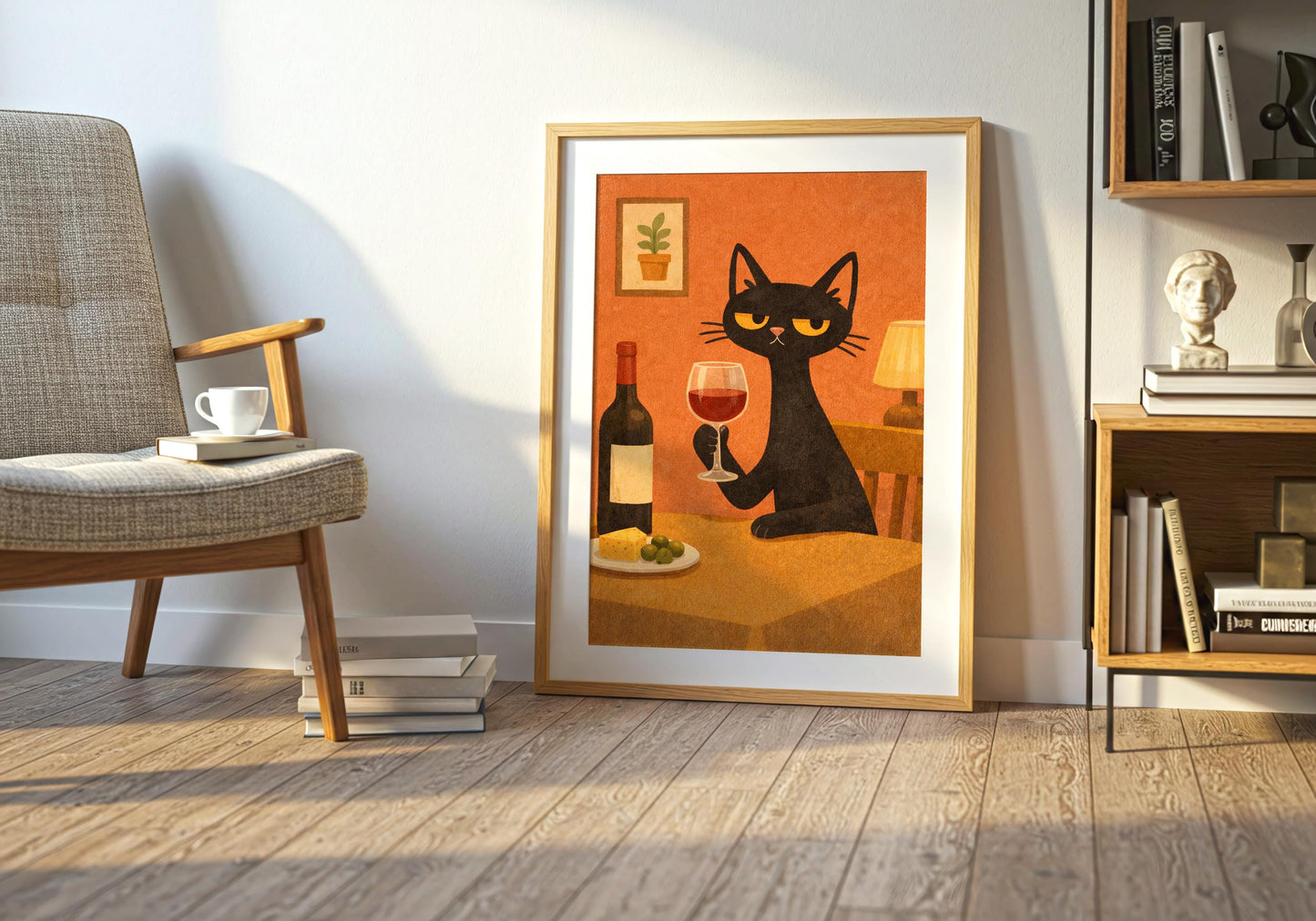 Wine Cat Art – Funny Cat Print for Wine Lovers