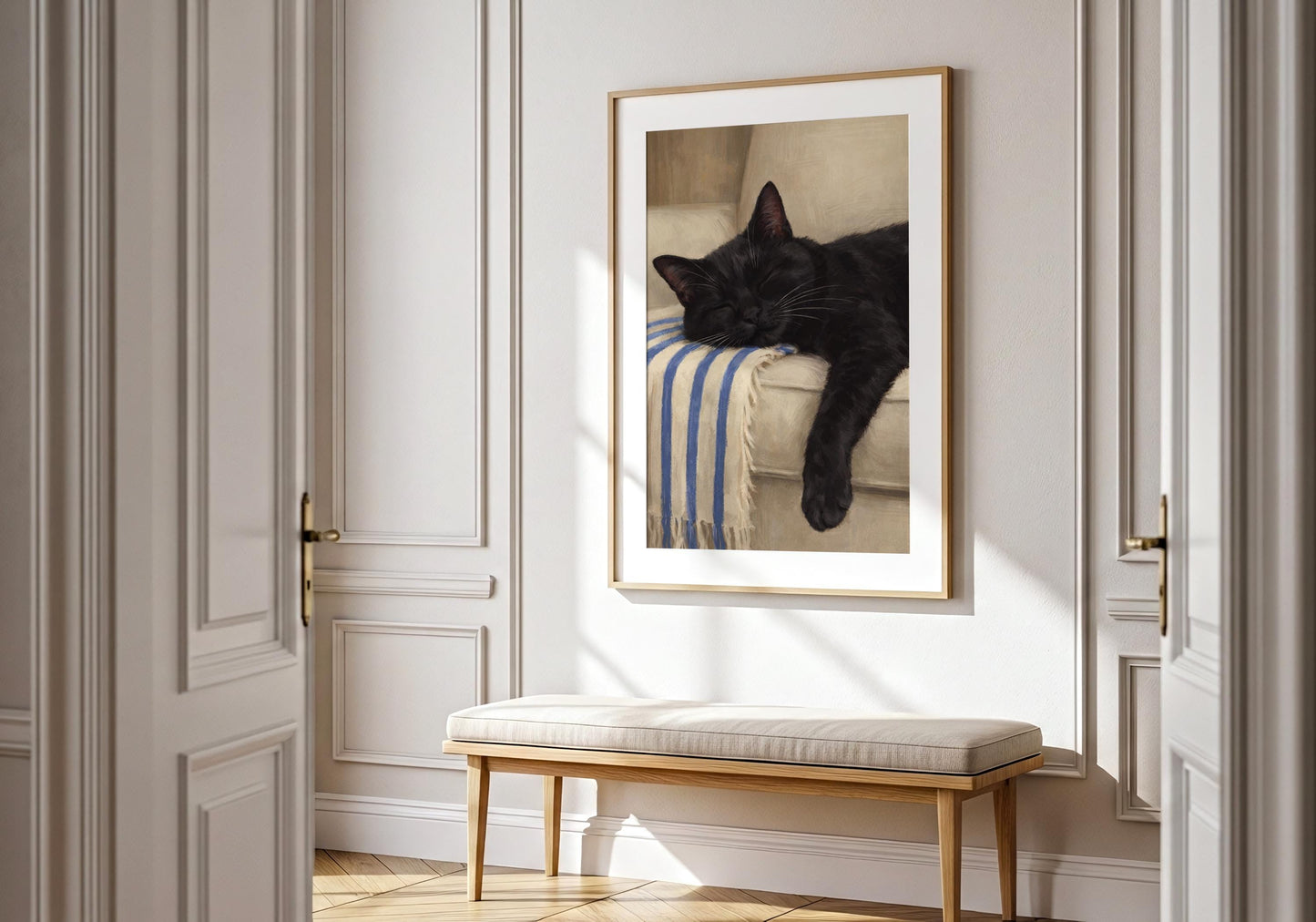 Black cat resting illustration print, warm cozy home aesthetic artwork