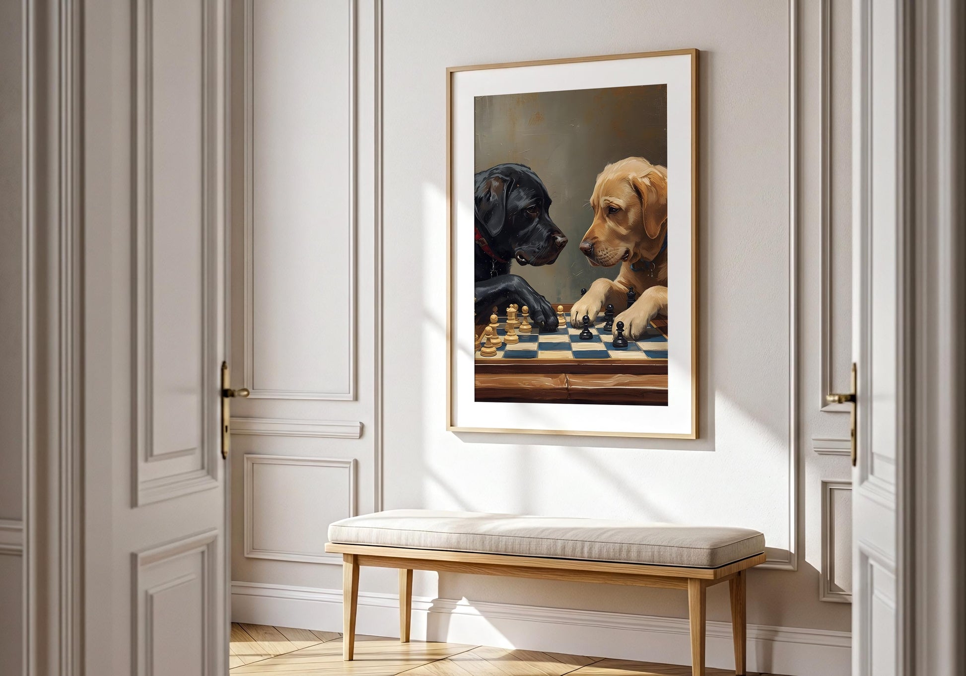 Labrador and retriever chess print, dog wall art for game room
