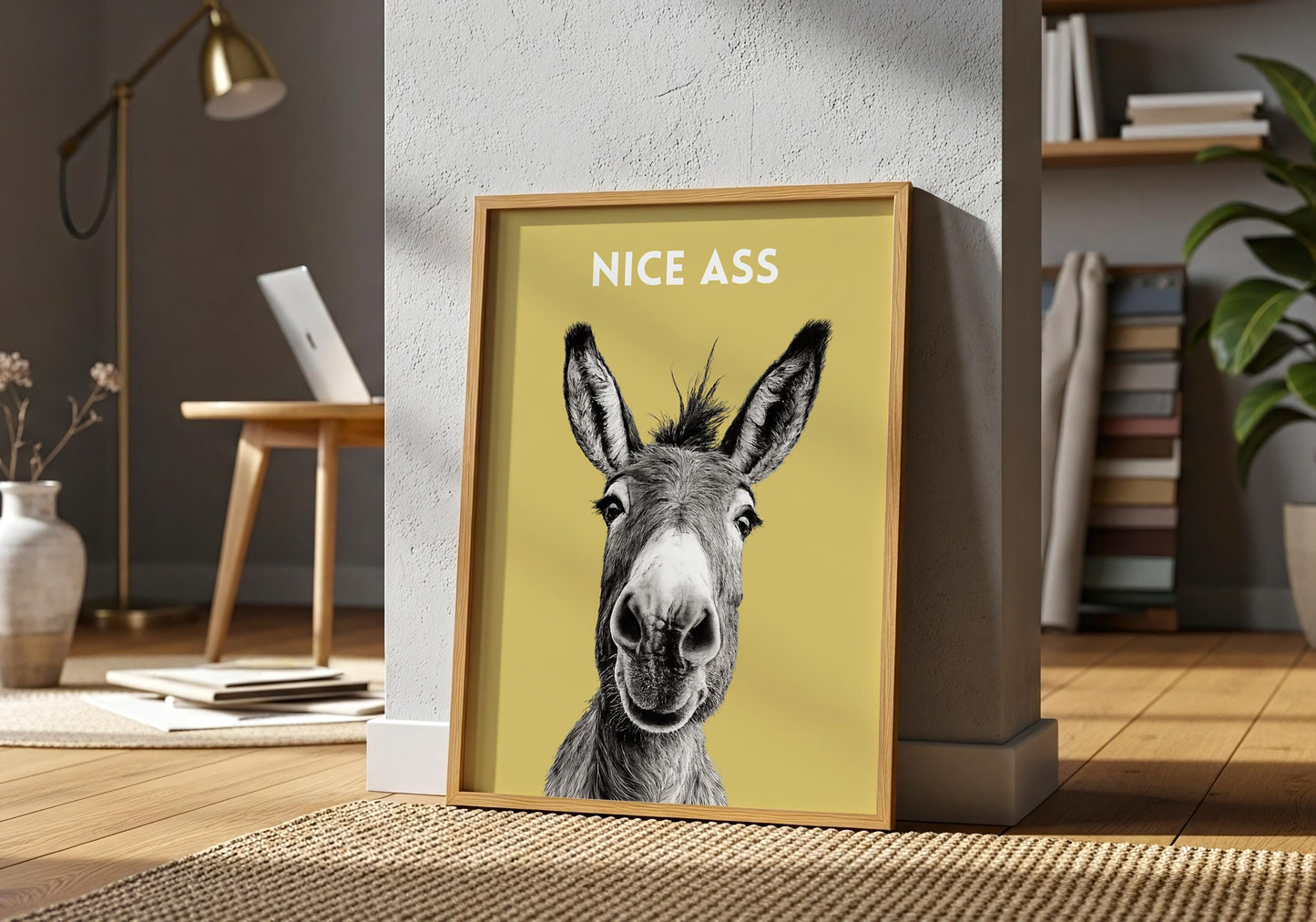 Funny bathroom sign donkey poster with bold typography