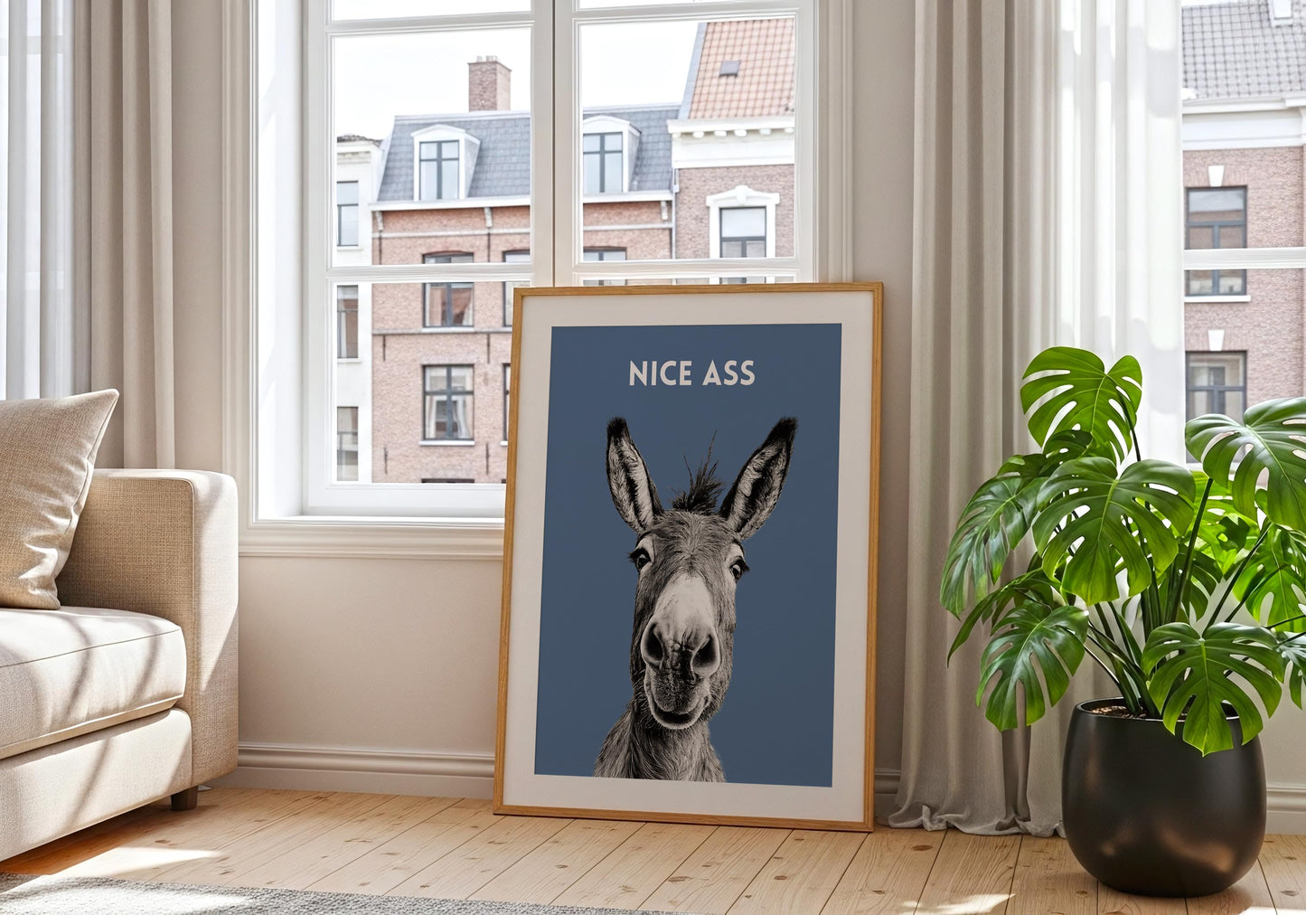 Quirky bathroom wall art donkey print with cheeky message