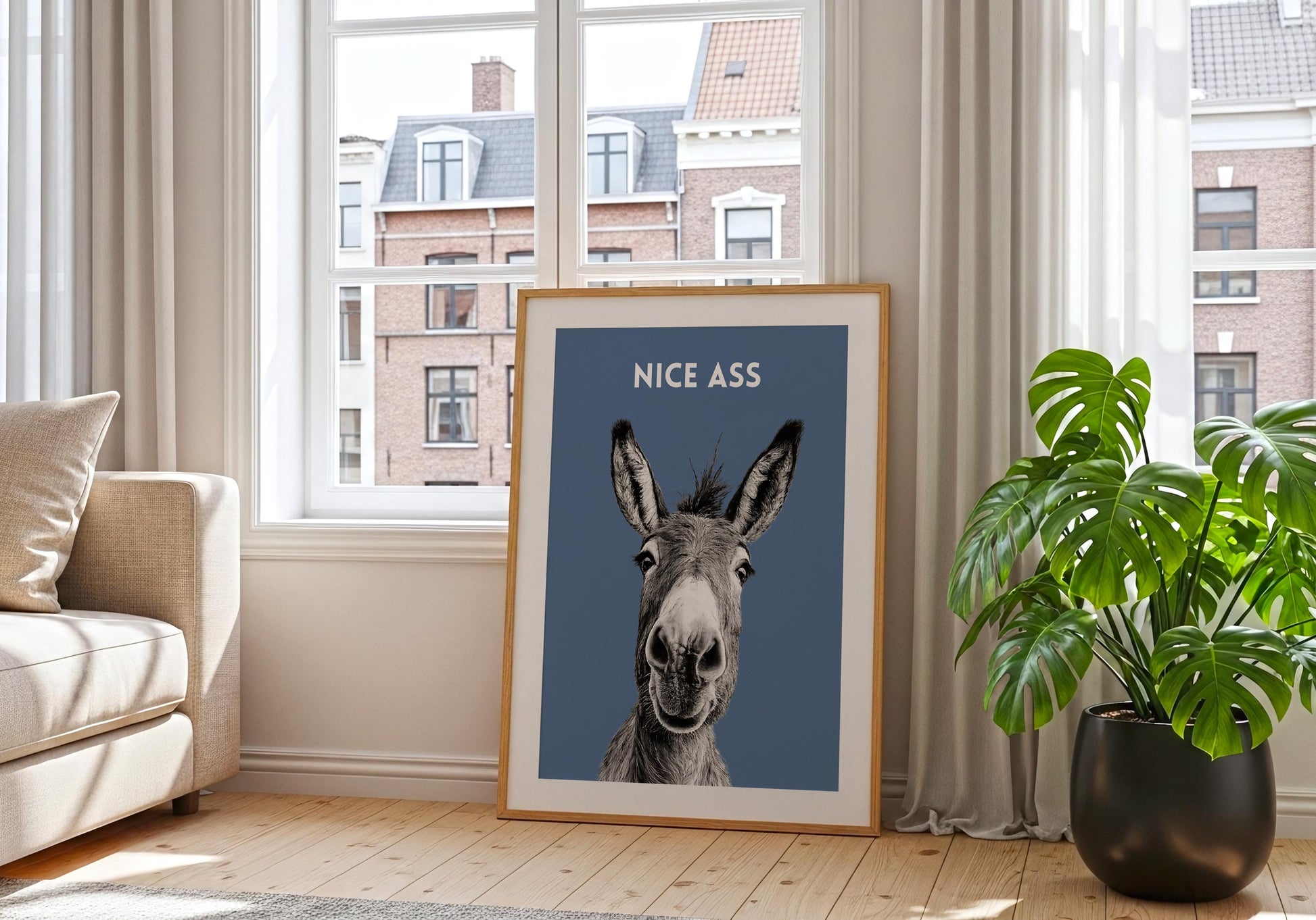 Quirky bathroom wall art donkey print with cheeky message