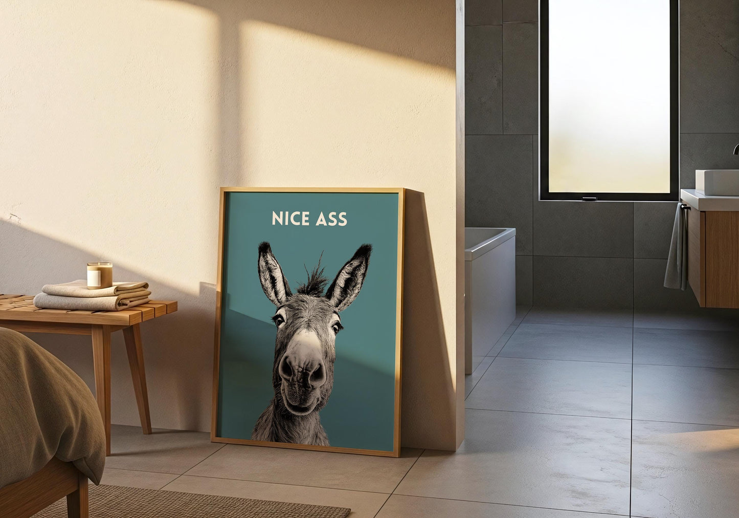 Novelty gift donkey wall art with nice ass phrase