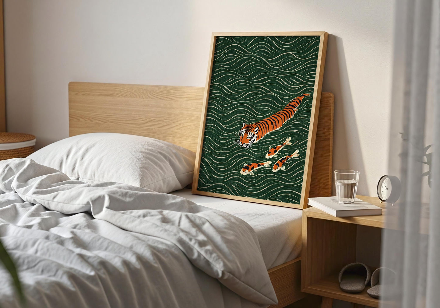 Koi fish and tiger wall art Japanese style illustration print