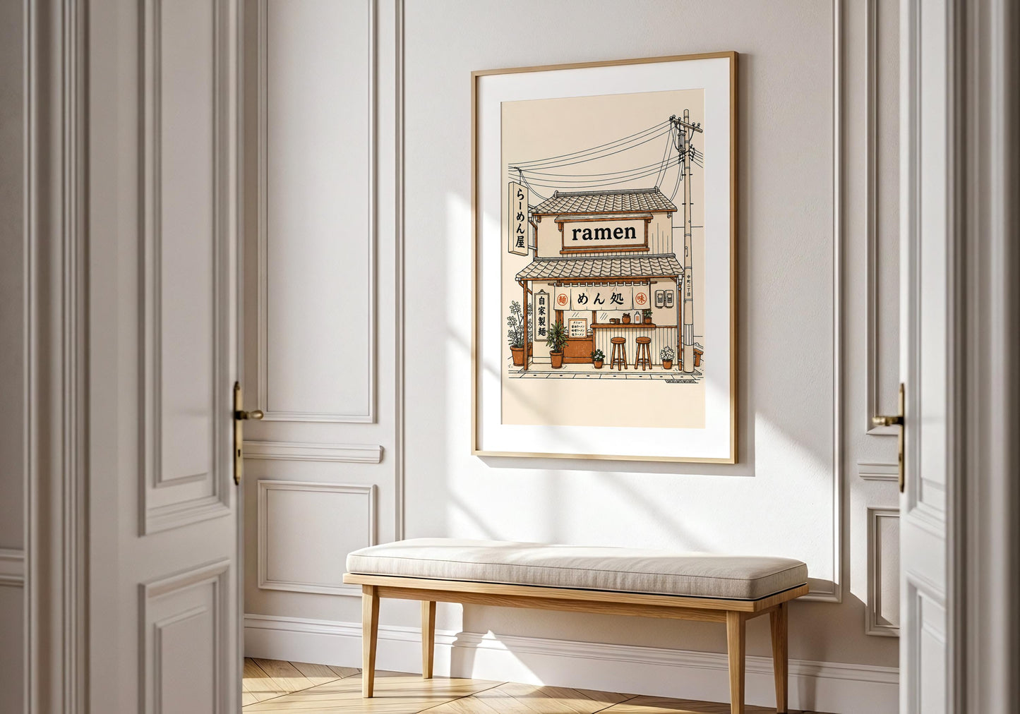 Minimal Japanese ramen poster for gallery wall and kitchen decor