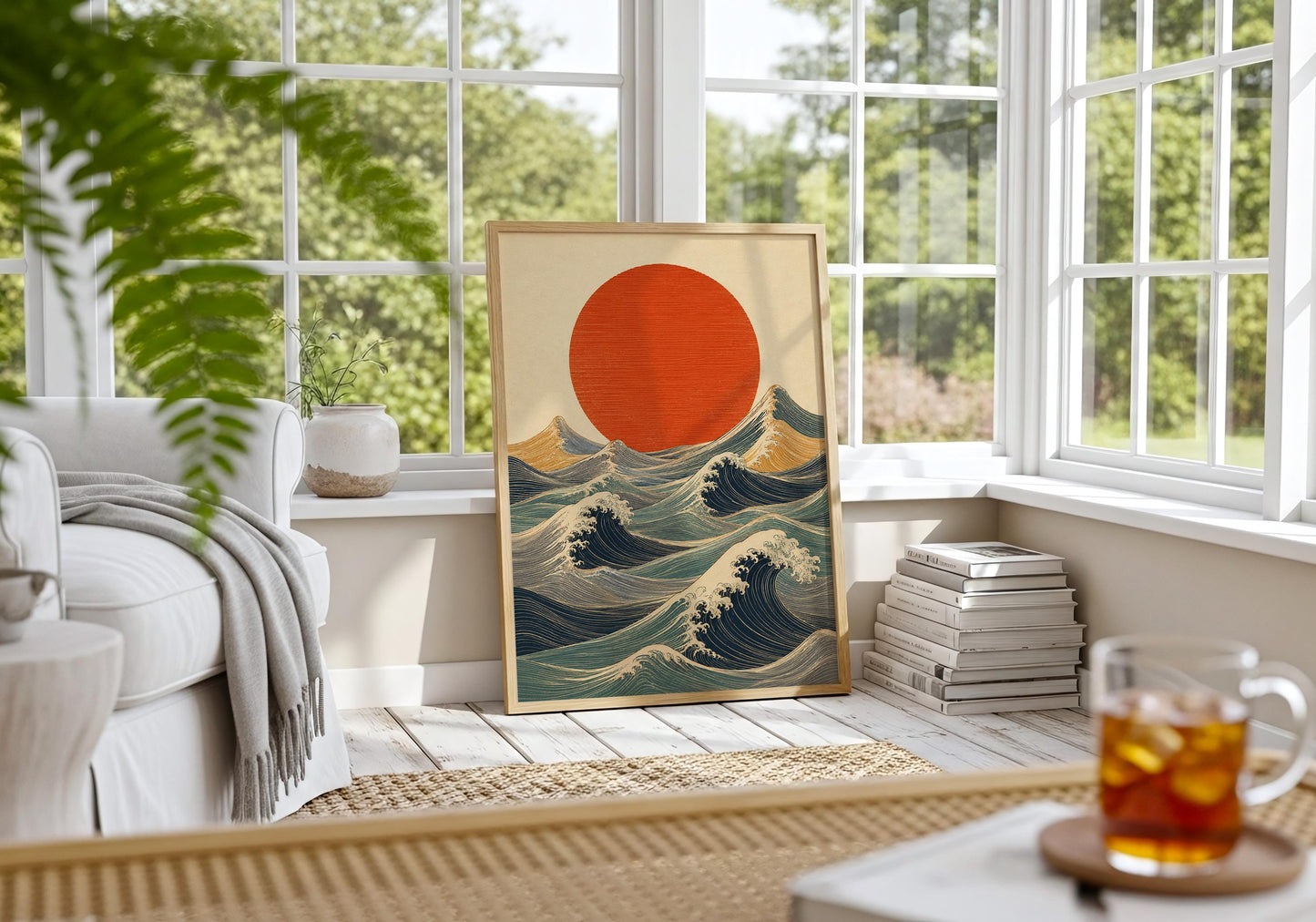 Great wave inspired Japanese artwork for minimalist interiors