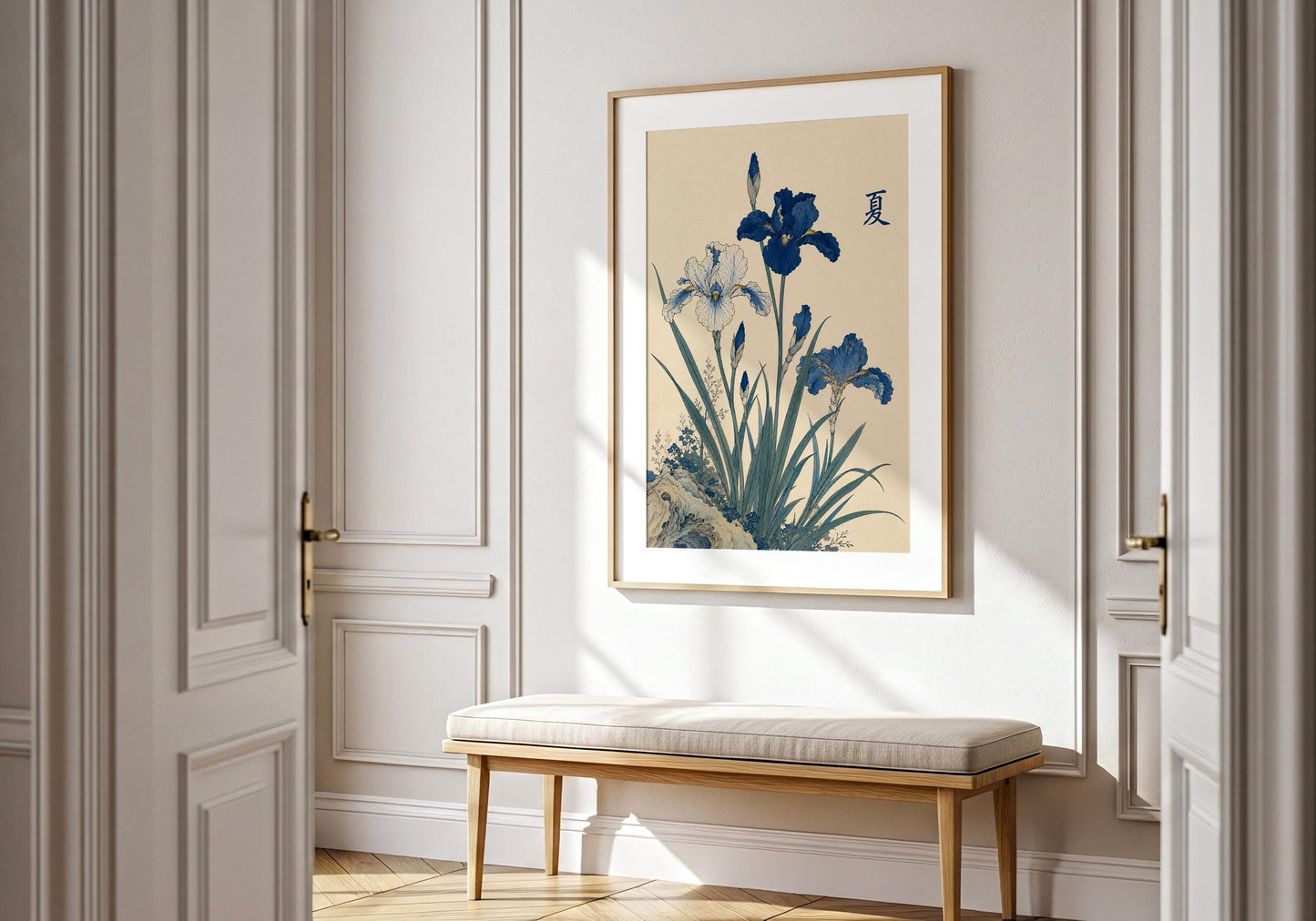 Vintage inspired blue floral illustration for bedroom and living room decor