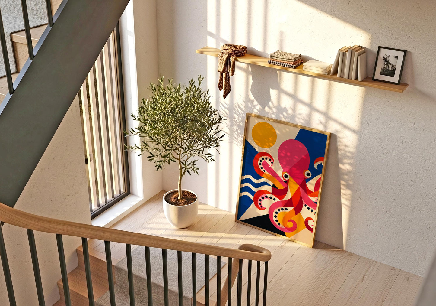Ocean-themed wall art featuring a colourful octopus illustration and nautical design elements.
