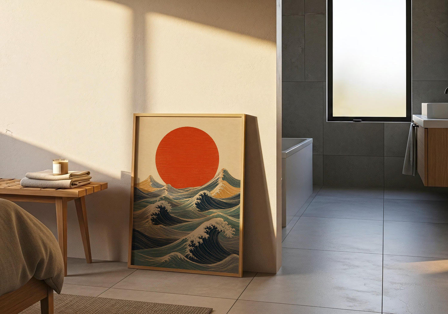 Minimalist Japanese sea art print for modern home decor