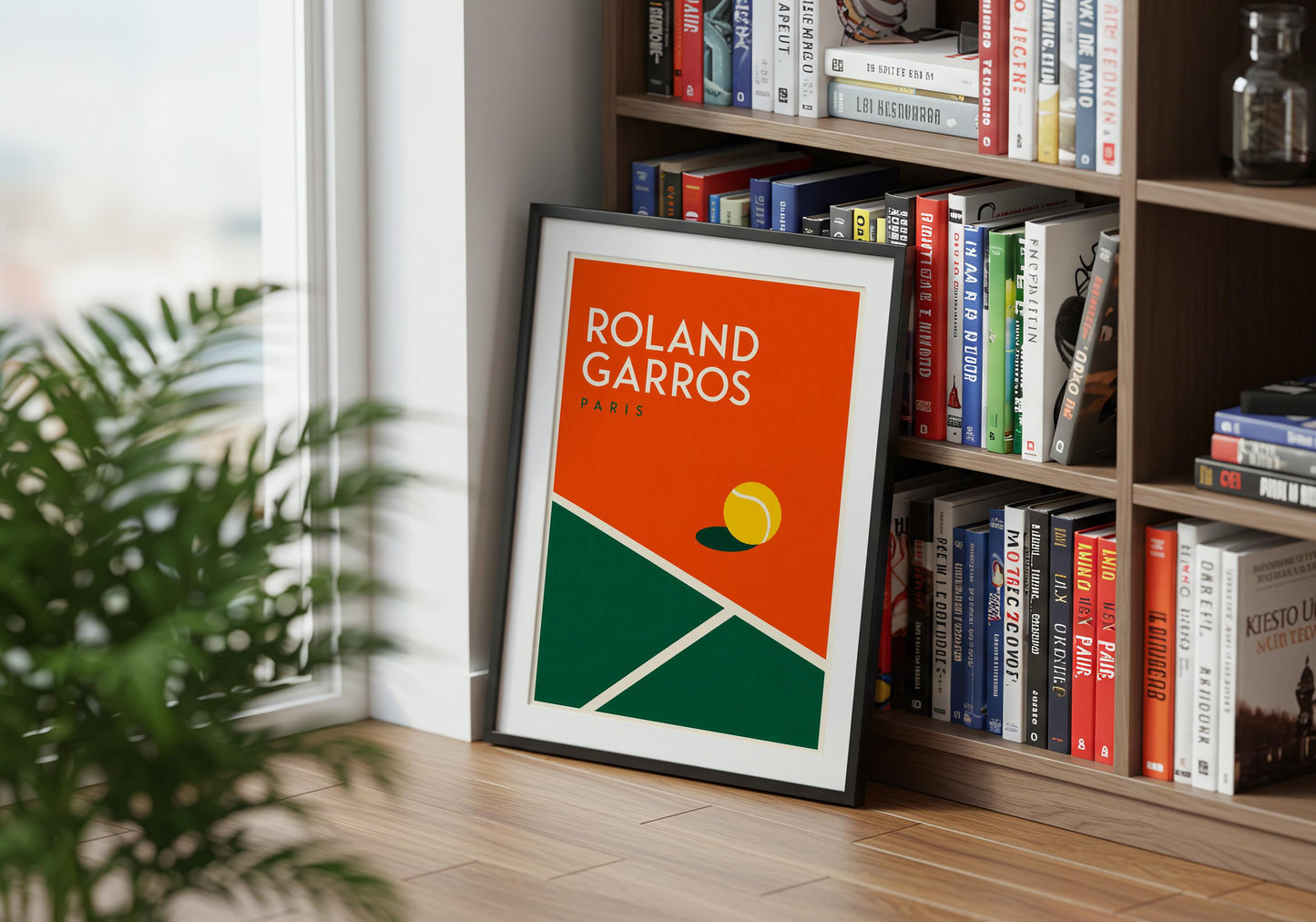 Paris tennis poster showcasing a clay court design with clean geometric lines and modern styling.