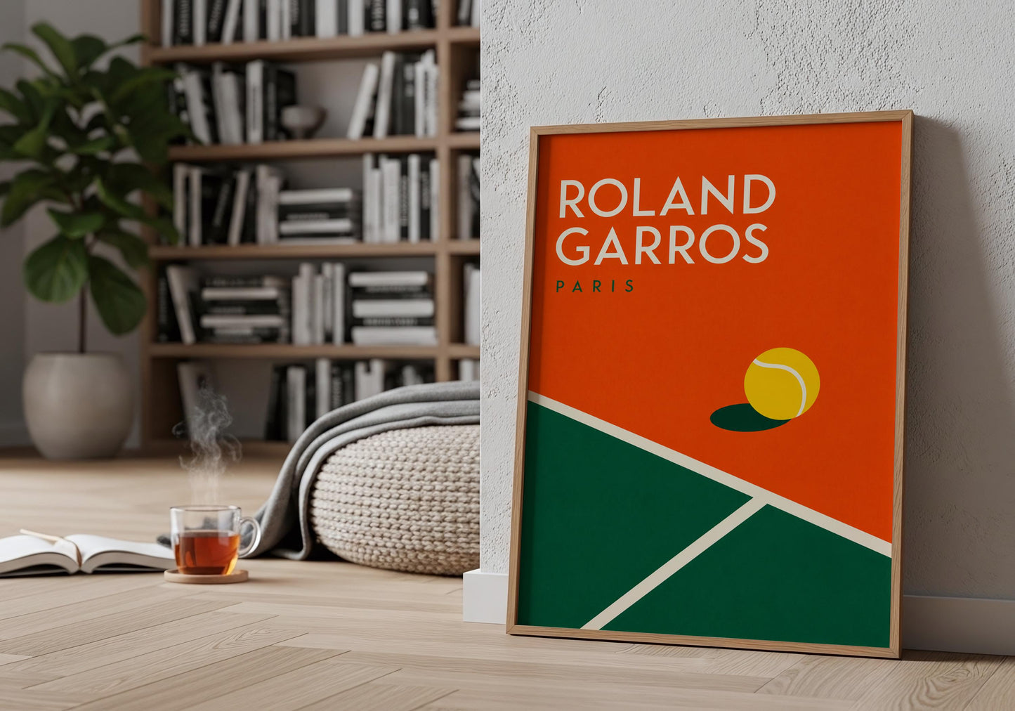 French Open inspired tennis wall art featuring a contemporary minimalist sports poster design.