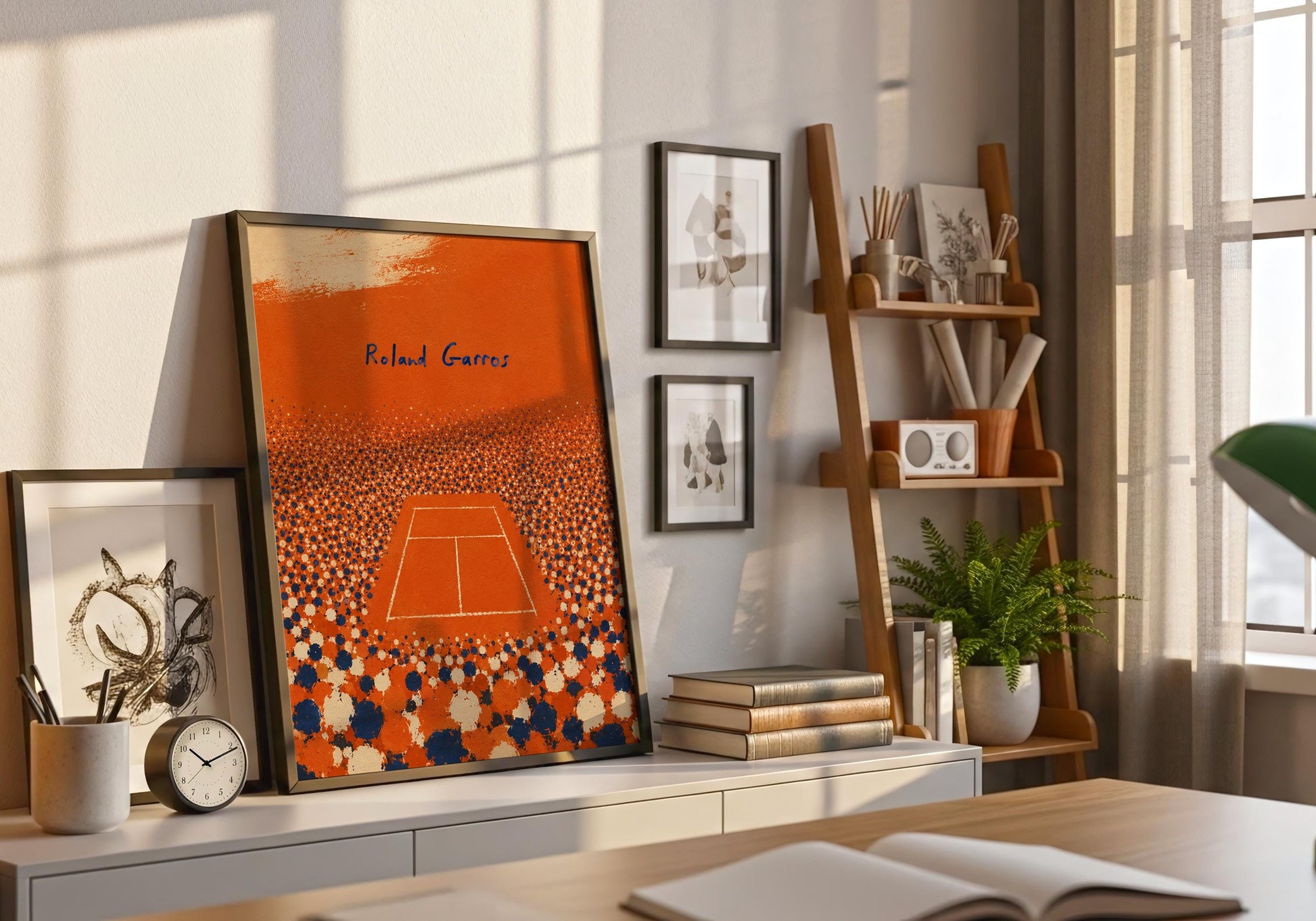 Modern tennis stadium print celebrating the excitement of tournament competition.